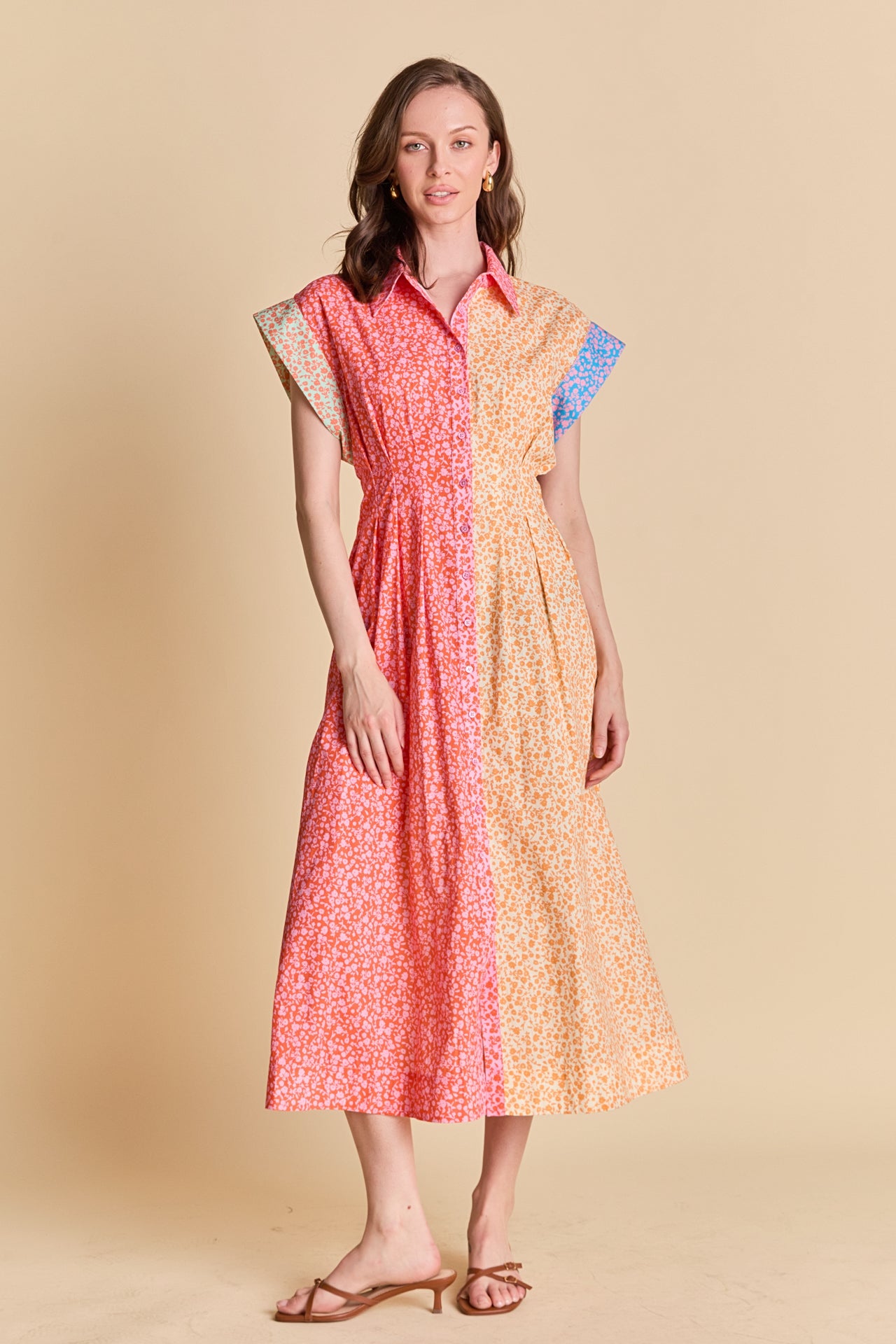 ENGLISH FACTORY - Colorblock Printed Shirt Midi Dress - DRESSES available at Objectrare