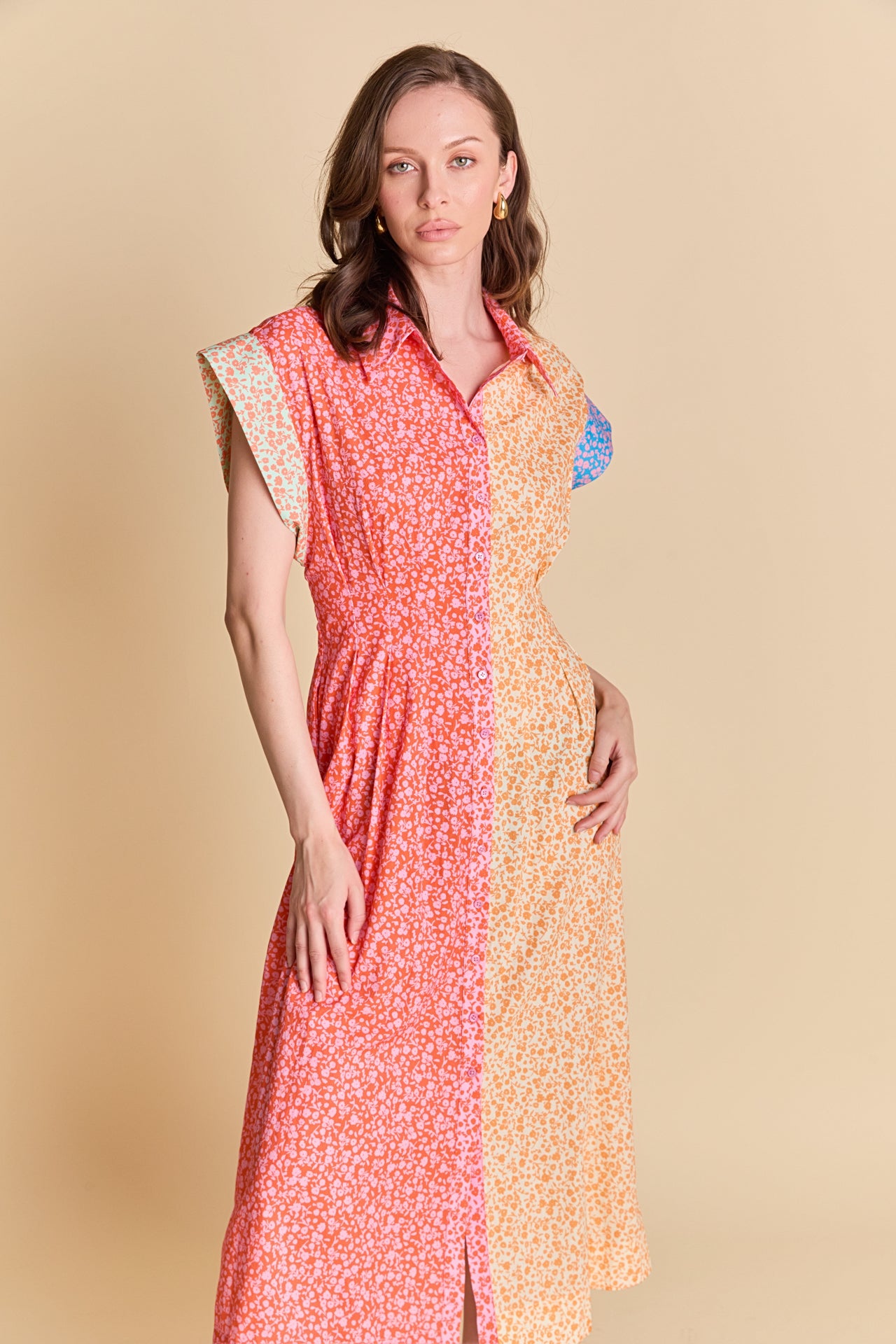 ENGLISH FACTORY - Colorblock Printed Shirt Midi Dress - DRESSES available at Objectrare