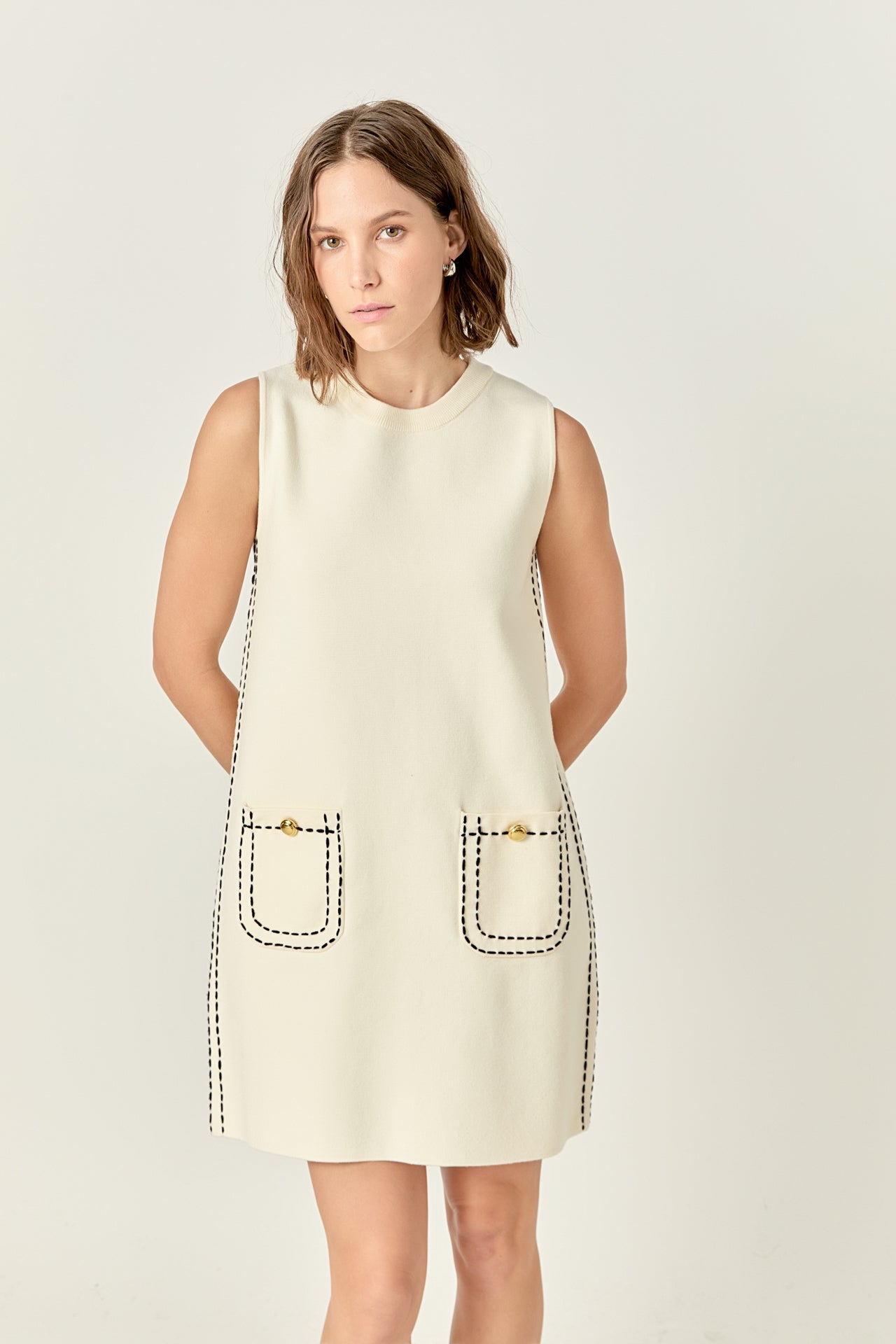 English Factory Women's Stitch Detail Knit Mini Dress, White, Xs