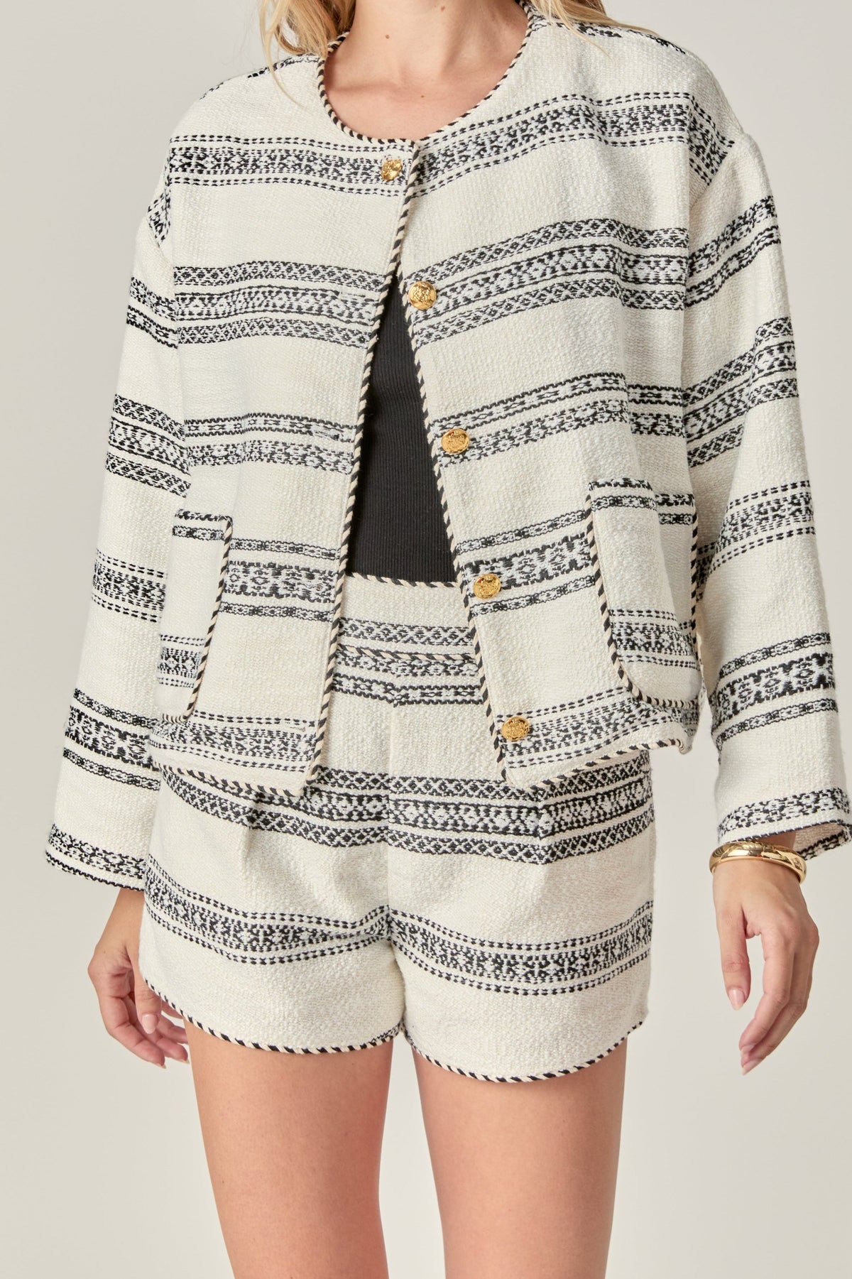 ENGLISH FACTORY - The Sienna Striped Tweed Cardigan - SWEATERS & KNITS available at Objectrare