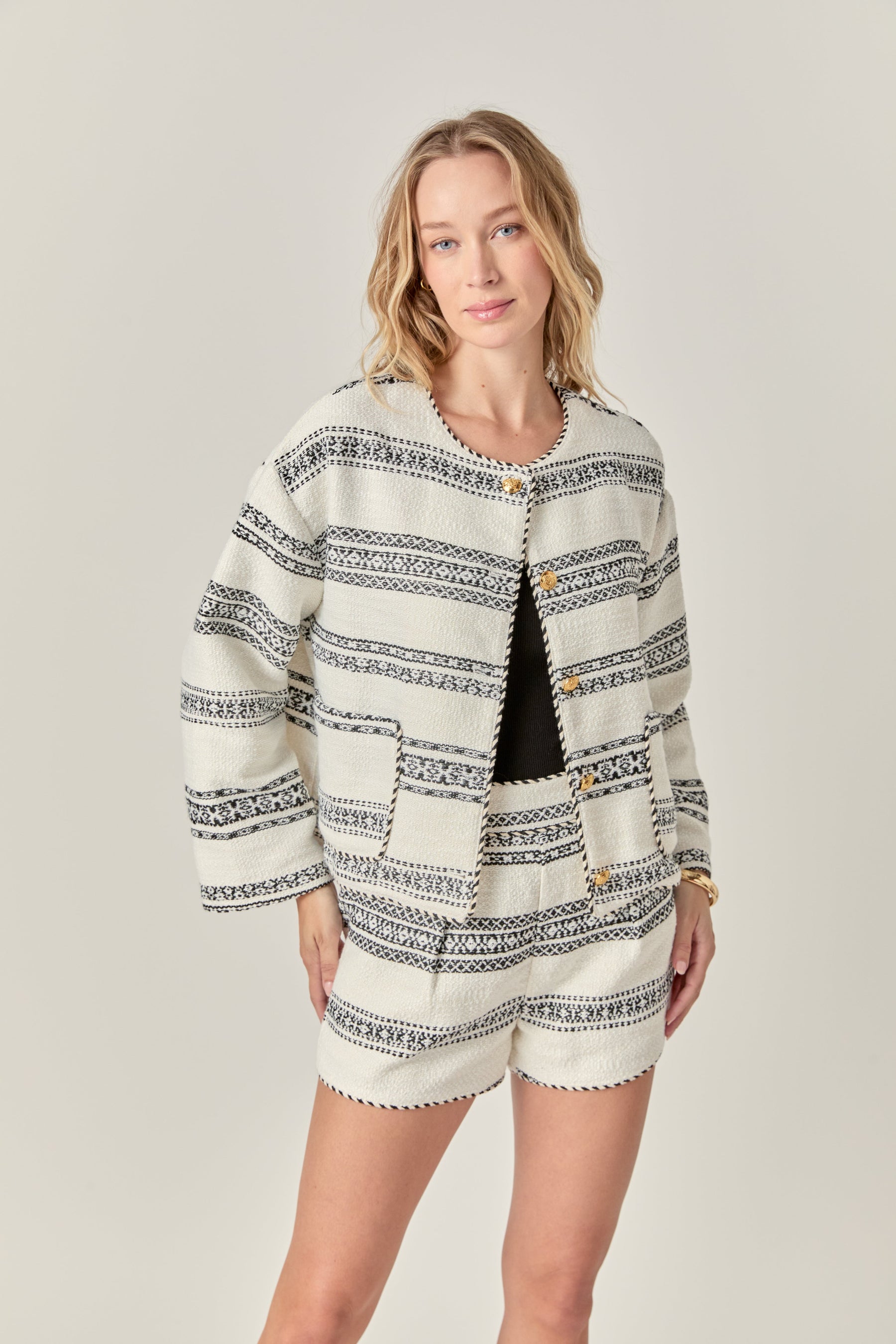 ENGLISH FACTORY - The Sienna Striped Tweed Cardigan - SWEATERS & KNITS available at Objectrare