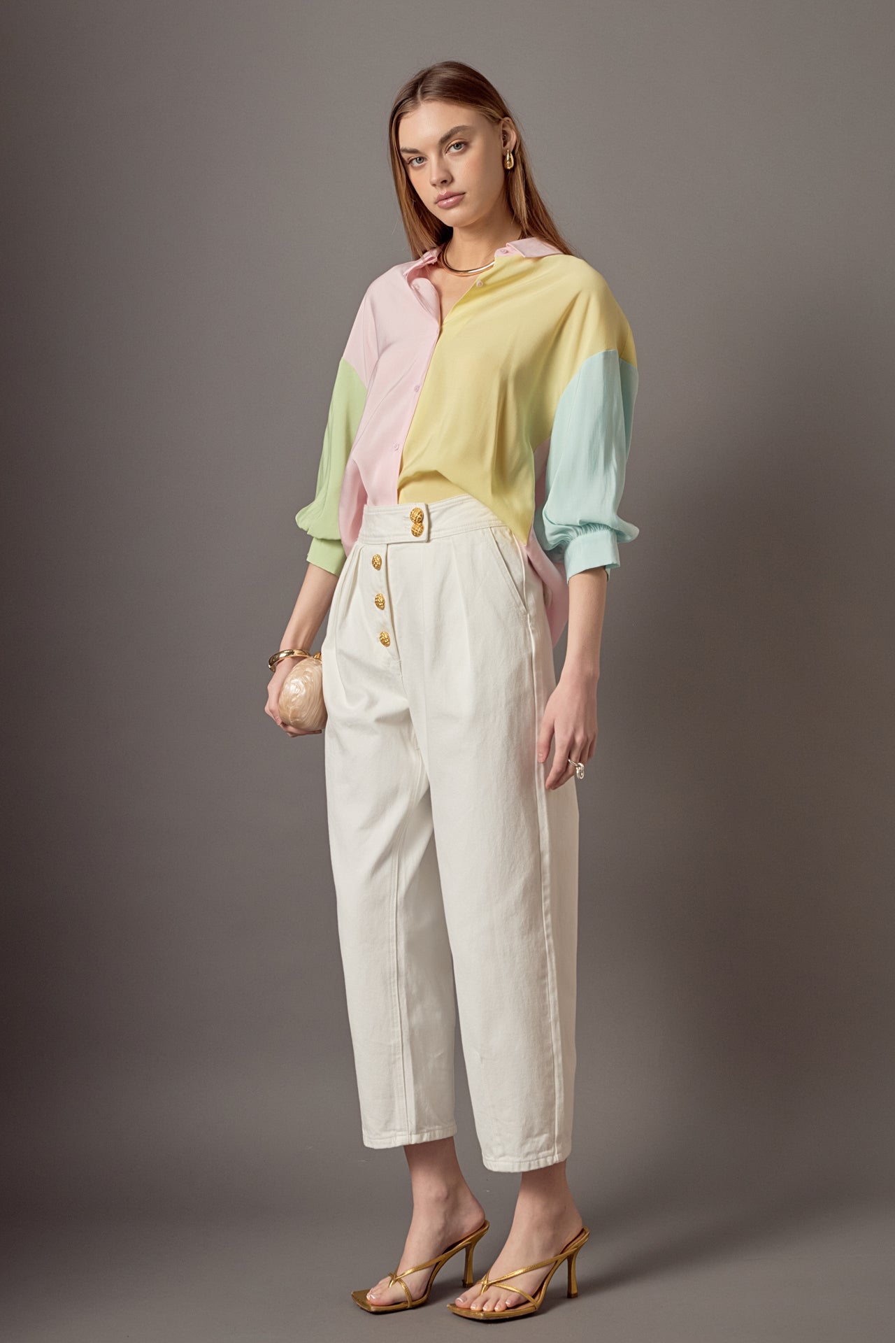 Color Block Volume Sleeves Shirt