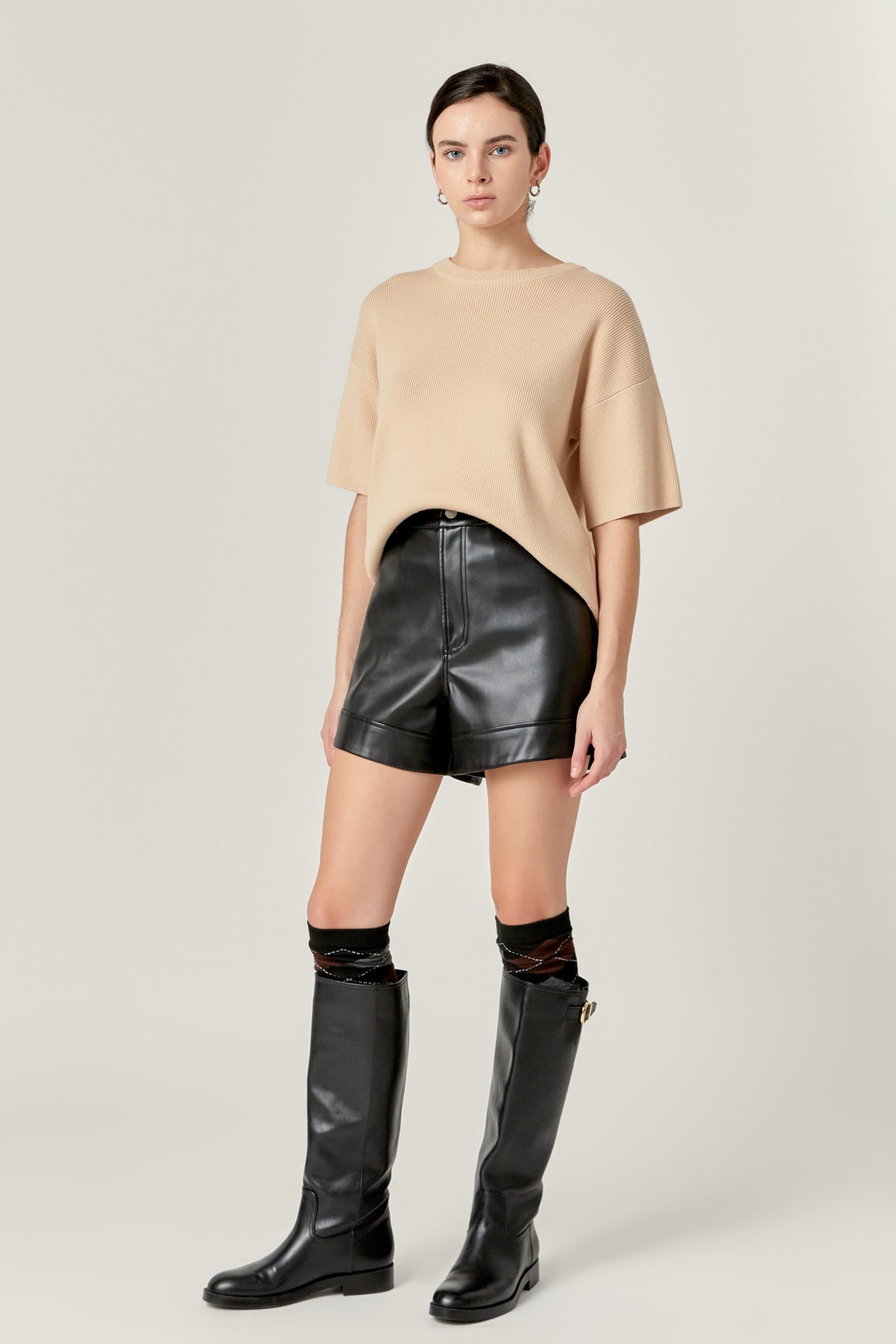 ENGLISH FACTORY - Collar Knit Half Sleeves Top - TOPS available at Objectrare