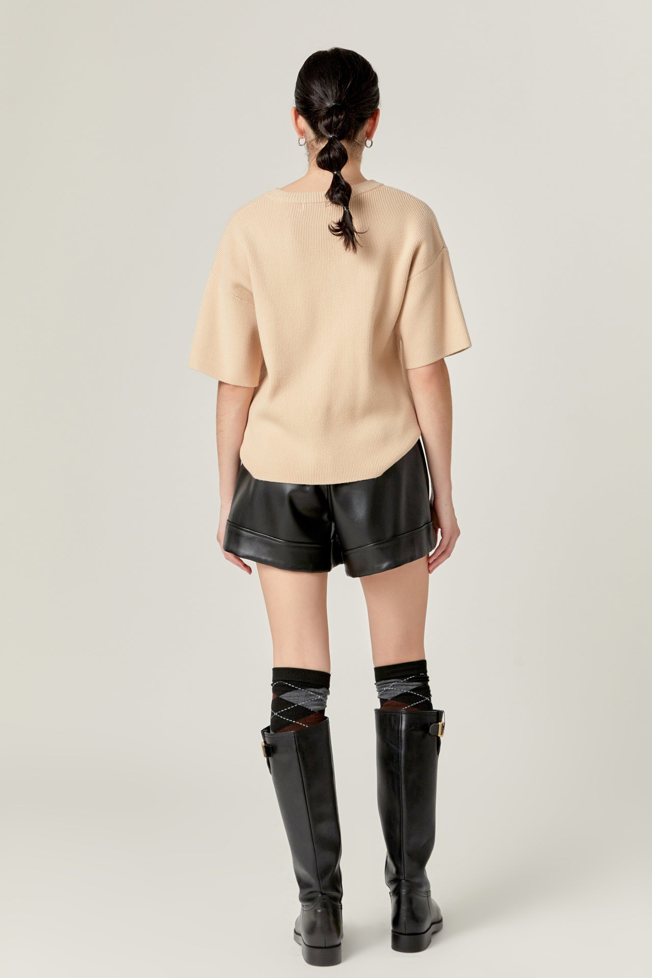 ENGLISH FACTORY - Collar Knit Half Sleeves Top - TOPS available at Objectrare