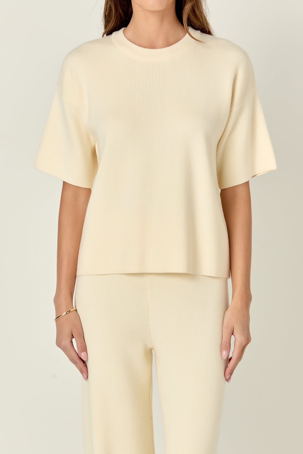 Collar Knit Half Sleeves Top