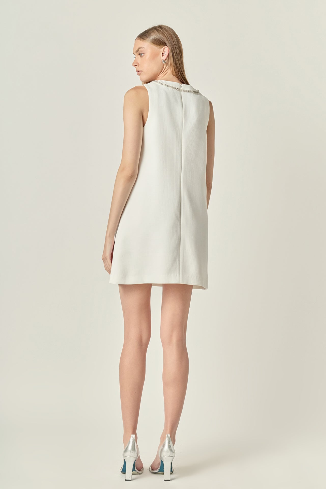 ENGLISH FACTORY - Rhinestone Bow Embellished Mini Dress - DRESSES available at Objectrare