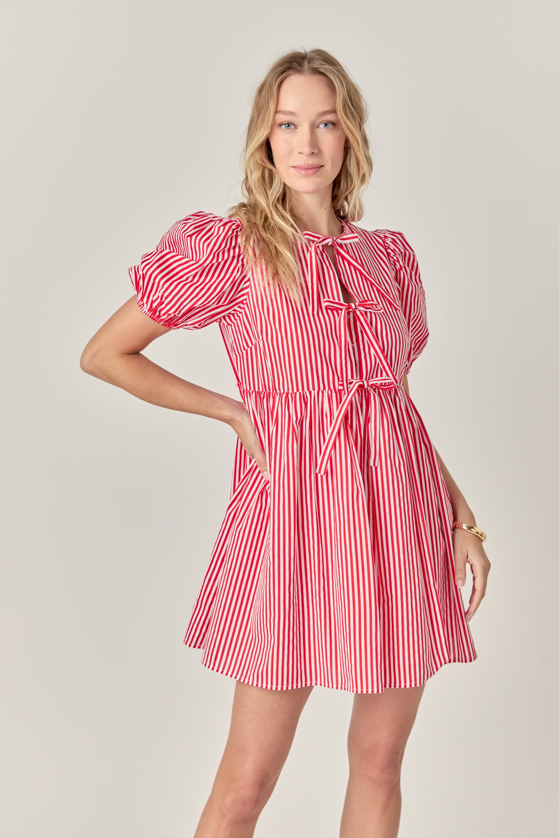ENGLISH FACTORY - Bow Tie Puff Sleeve Mini Dress - DRESSES available at Objectrare
