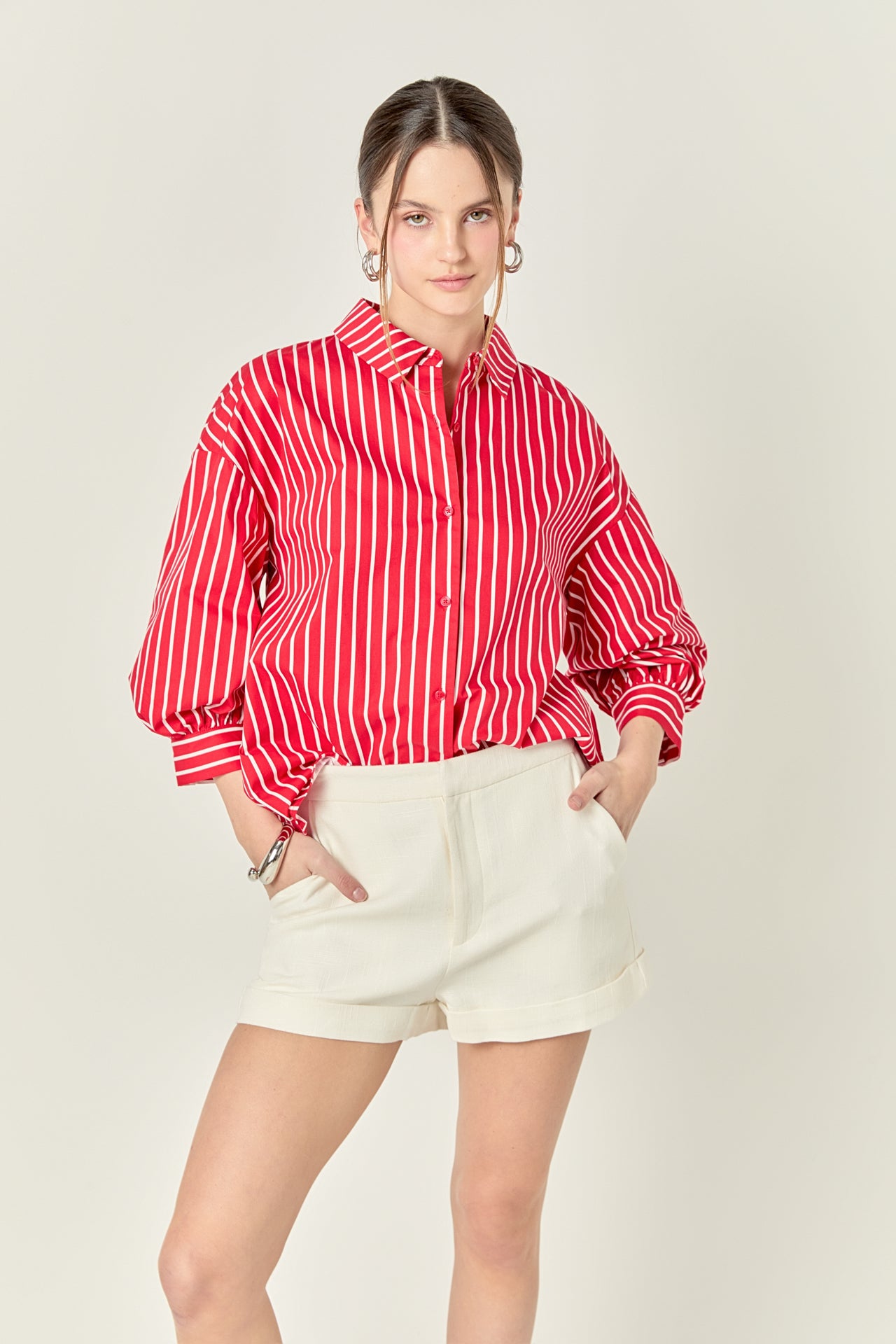 ENGLISH FACTORY - Stripe Balloon Sleeve Shirt - TOPS available at Objectrare