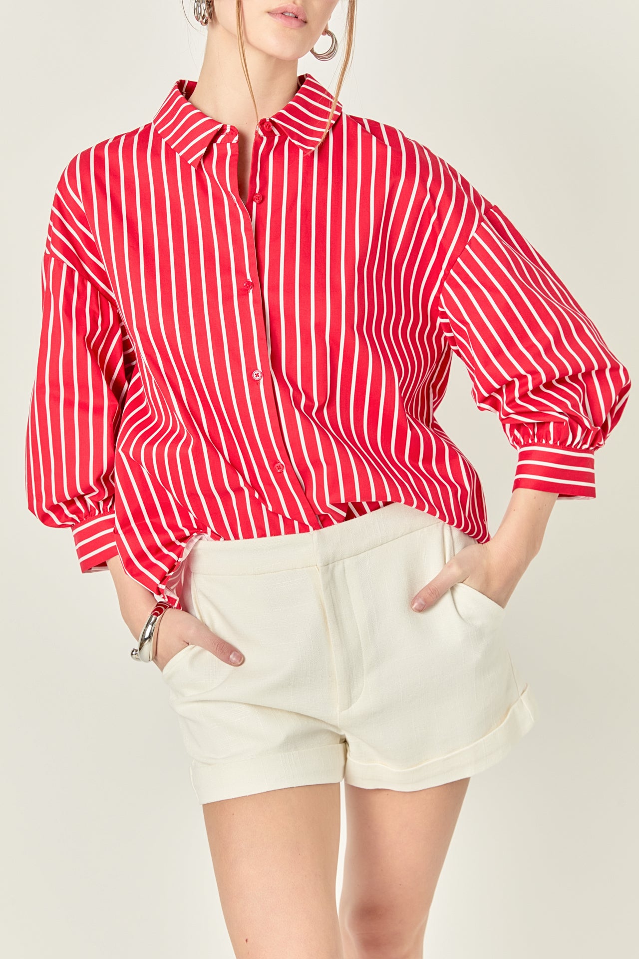 ENGLISH FACTORY - Stripe Balloon Sleeve Shirt - TOPS available at Objectrare