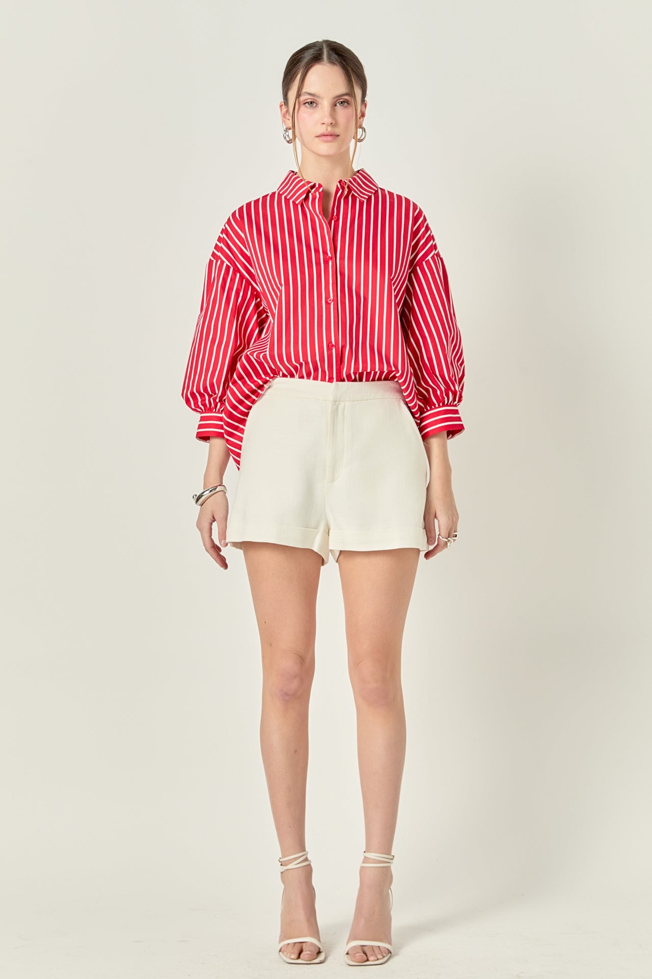 ENGLISH FACTORY - Stripe Balloon Sleeve Shirt - TOPS available at Objectrare