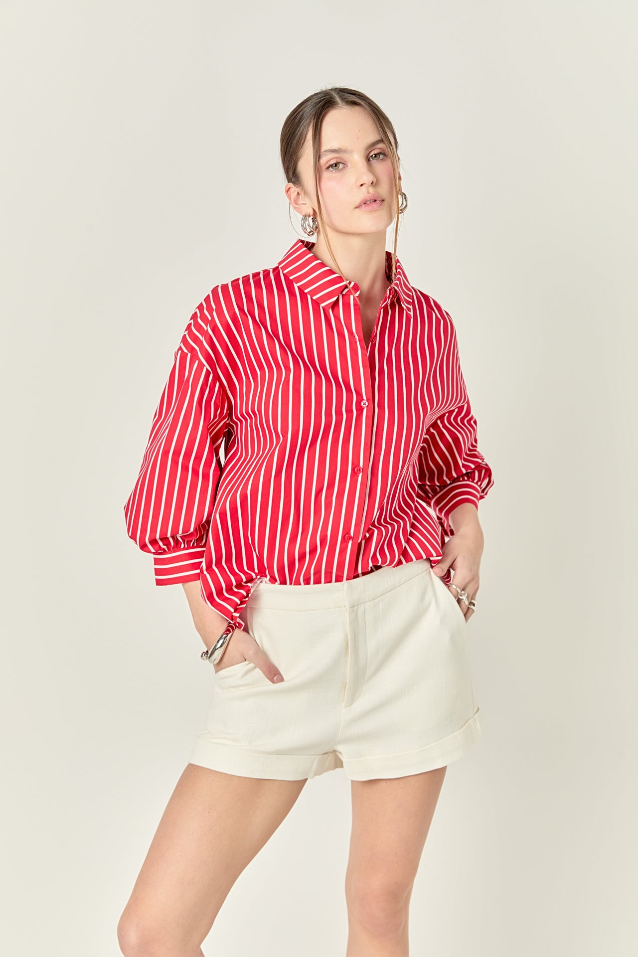 ENGLISH FACTORY - Stripe Balloon Sleeve Shirt - TOPS available at Objectrare