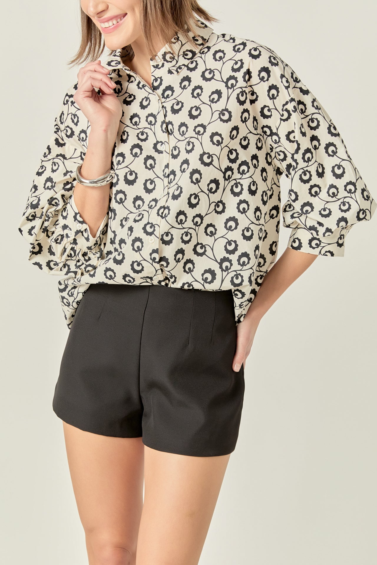 ENGLISH FACTORY - Floral Balloon Sleeve Shirt - TOPS available at Objectrare