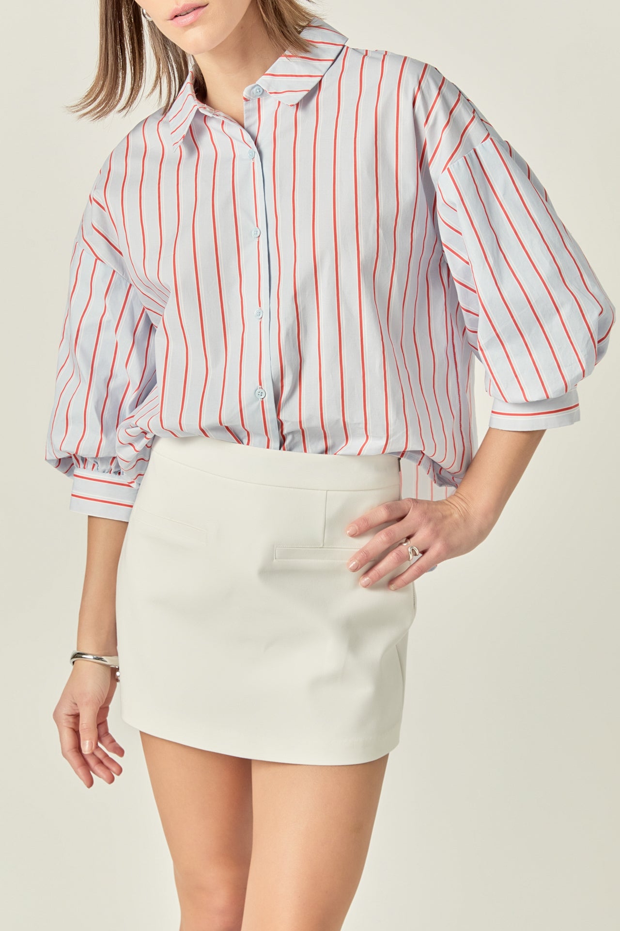 ENGLISH FACTORY - Stripe Balloon Sleeve Shirt - TOPS available at Objectrare