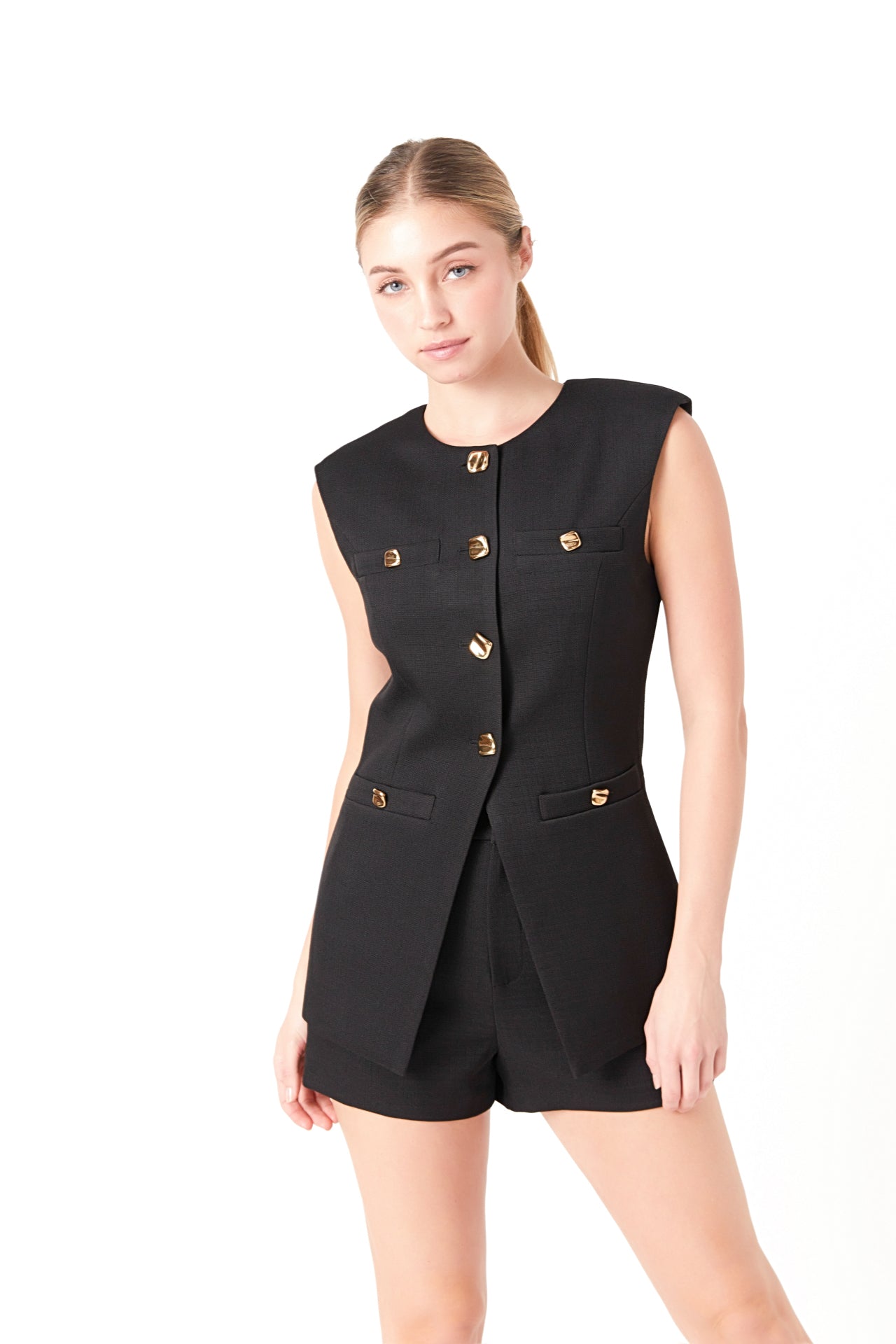ENDLESS ROSE - Gold Pointed Long Vest - TOPS available at Objectrare