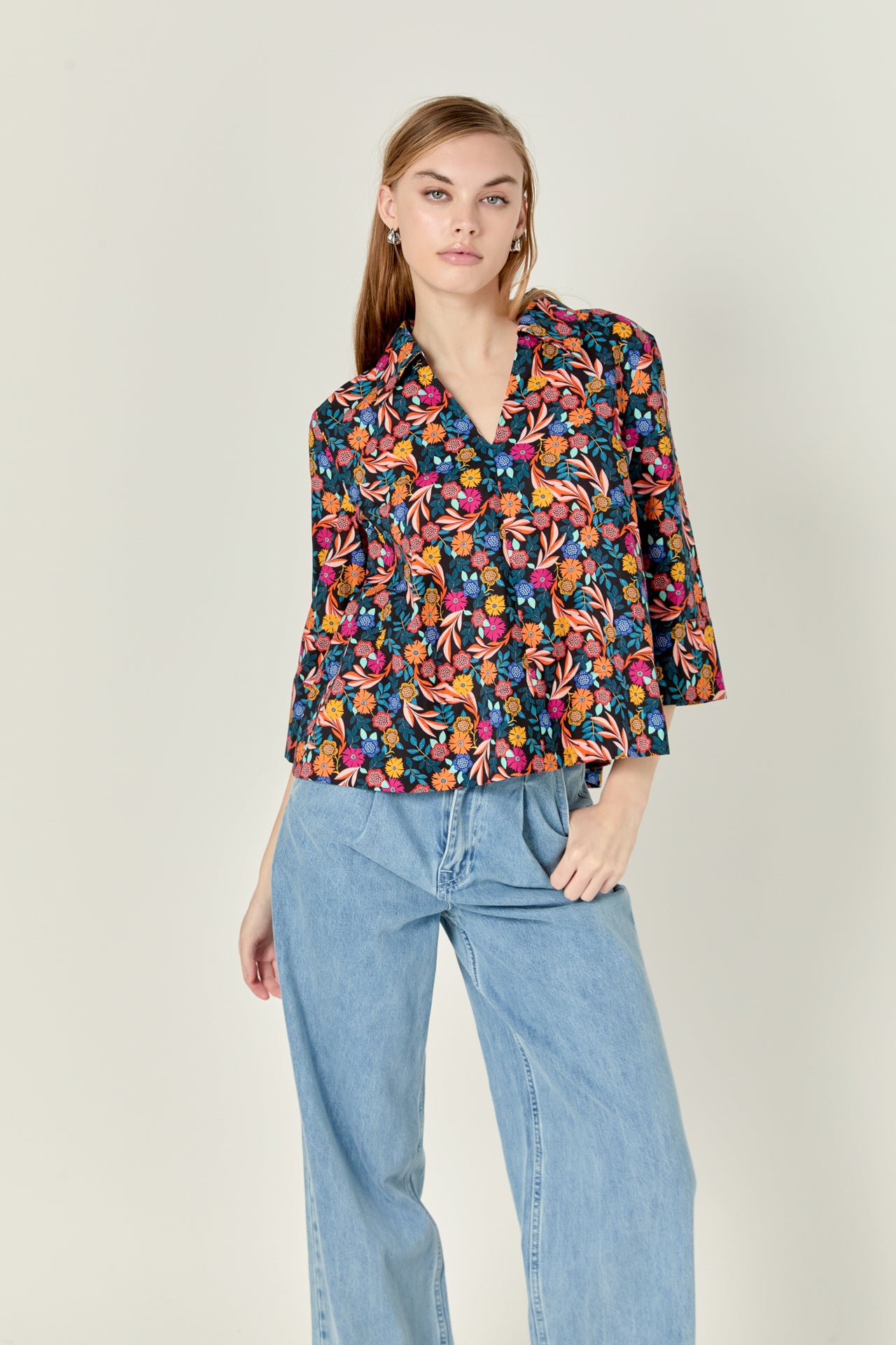 ENGLISH FACTORY - Print A-Line Kaftan Collar Top - TOPS available at Objectrare
