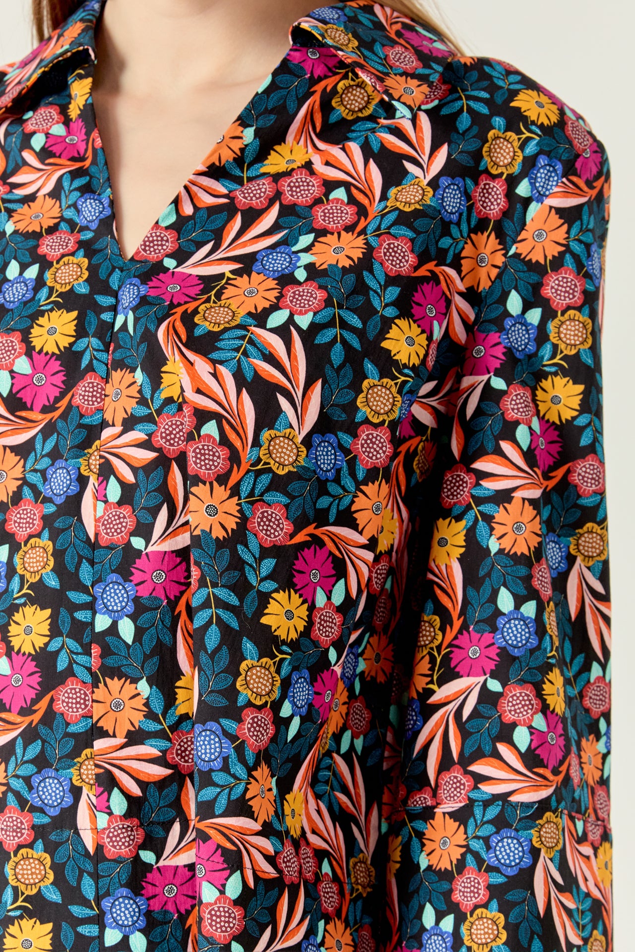 ENGLISH FACTORY - Print A-Line Kaftan Collar Top - TOPS available at Objectrare