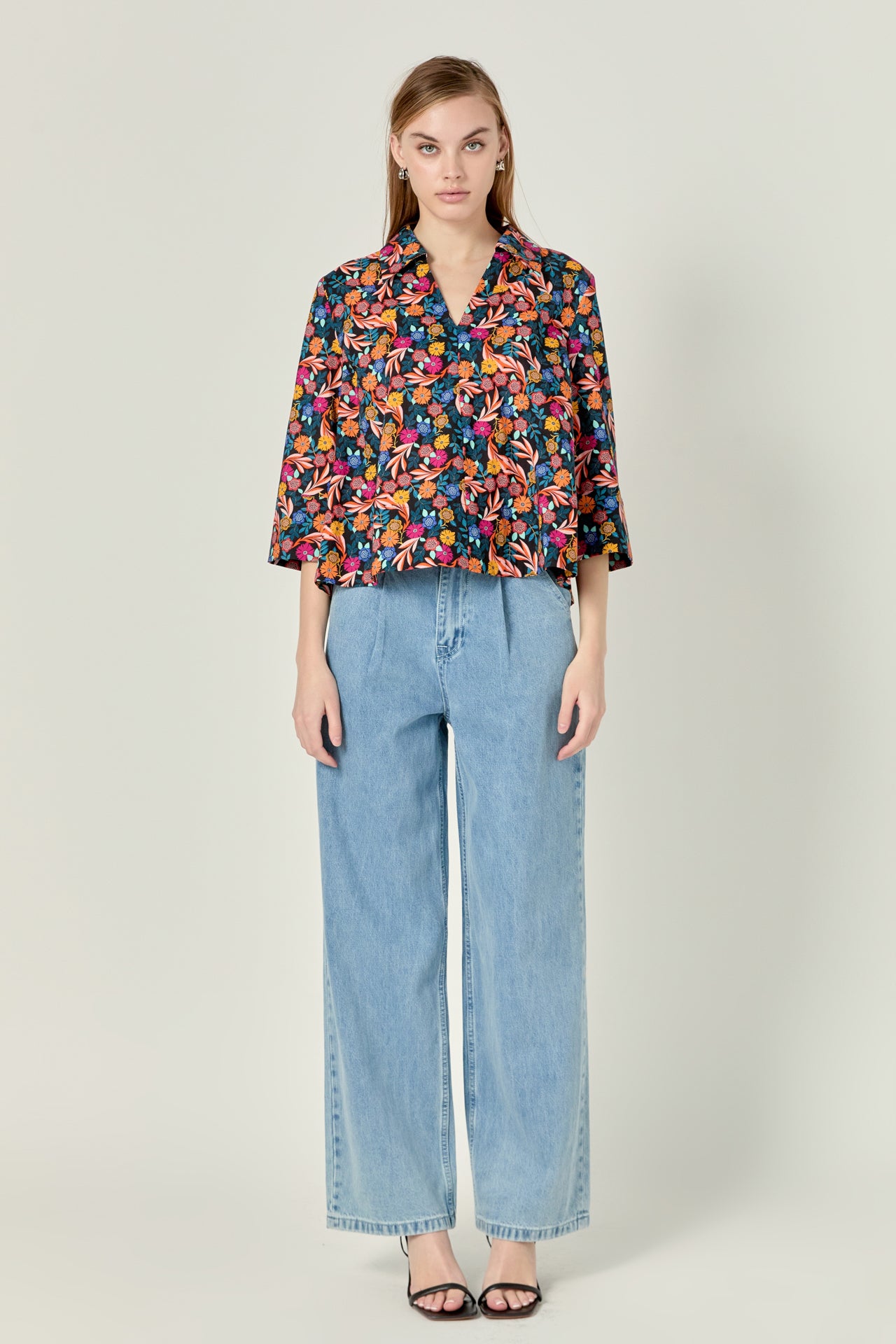 ENGLISH FACTORY - Print A-Line Kaftan Collar Top - TOPS available at Objectrare
