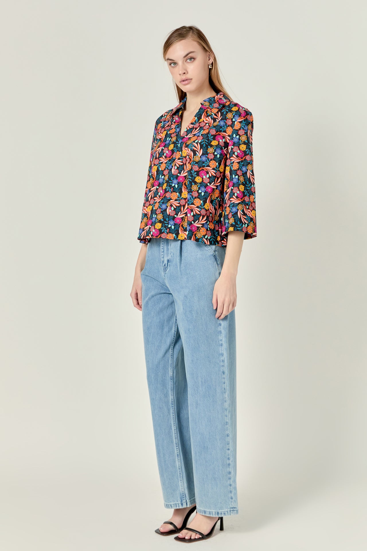 ENGLISH FACTORY - Print A-Line Kaftan Collar Top - TOPS available at Objectrare