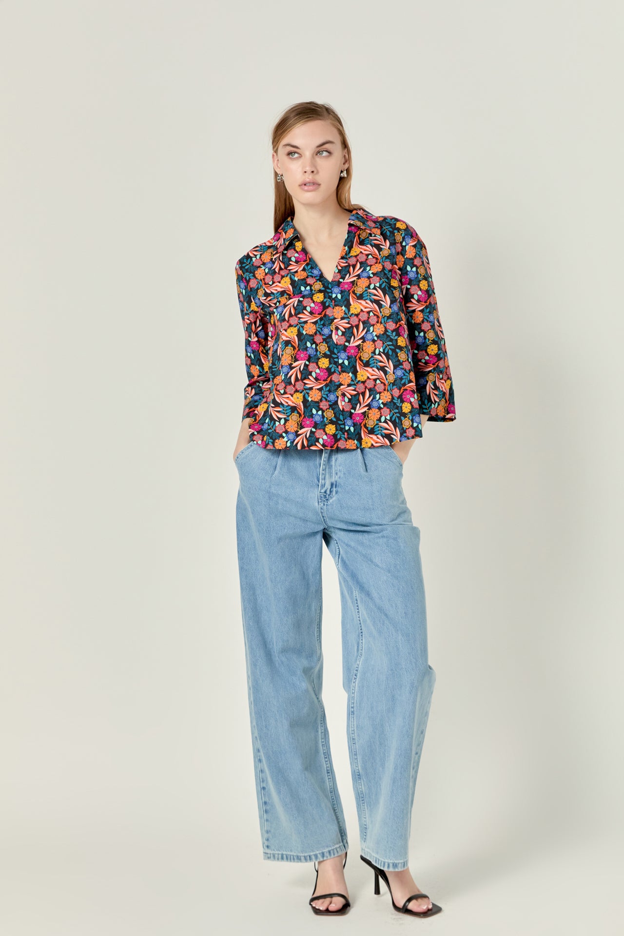 ENGLISH FACTORY - Print A-Line Kaftan Collar Top - TOPS available at Objectrare