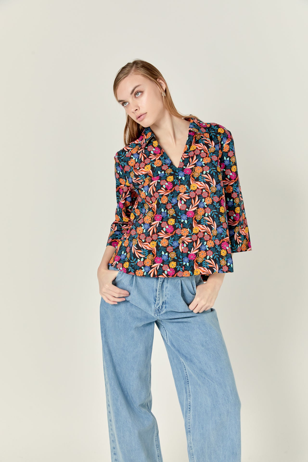 ENGLISH FACTORY - Print A-Line Kaftan Collar Top - TOPS available at Objectrare