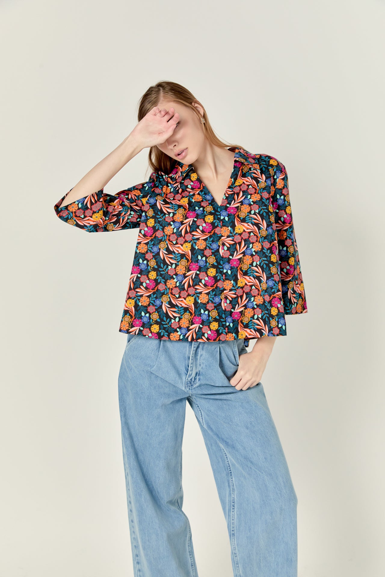 ENGLISH FACTORY - Print A-Line Kaftan Collar Top - TOPS available at Objectrare