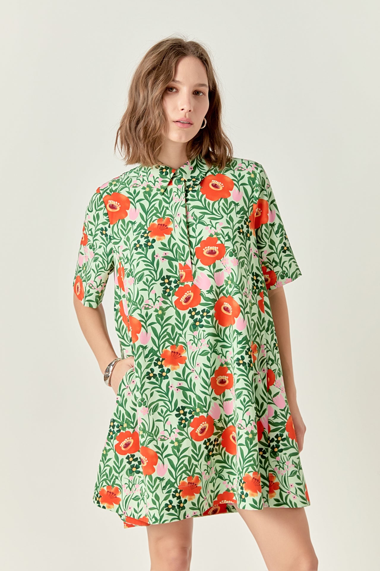 ENGLISH FACTORY - A-Line Short Sleeve Shirt Dress - DRESSES available at Objectrare