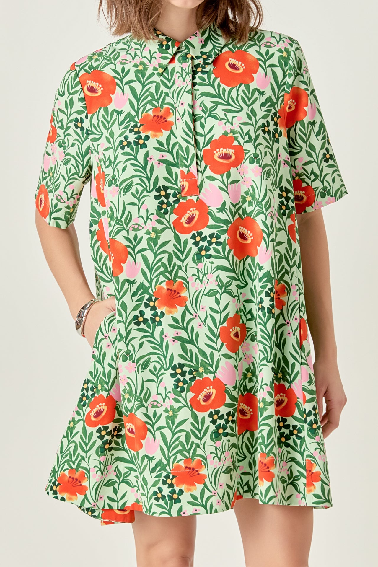 ENGLISH FACTORY - A-Line Short Sleeve Shirt Dress - DRESSES available at Objectrare