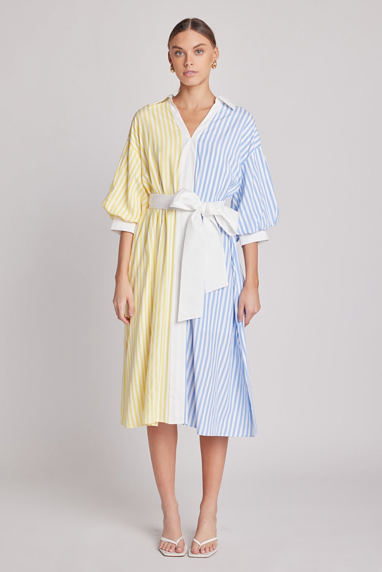 ENGLISH FACTORY - Blouson Sleeve Stripe Shirt Midi Dress - DRESSES available at Objectrare