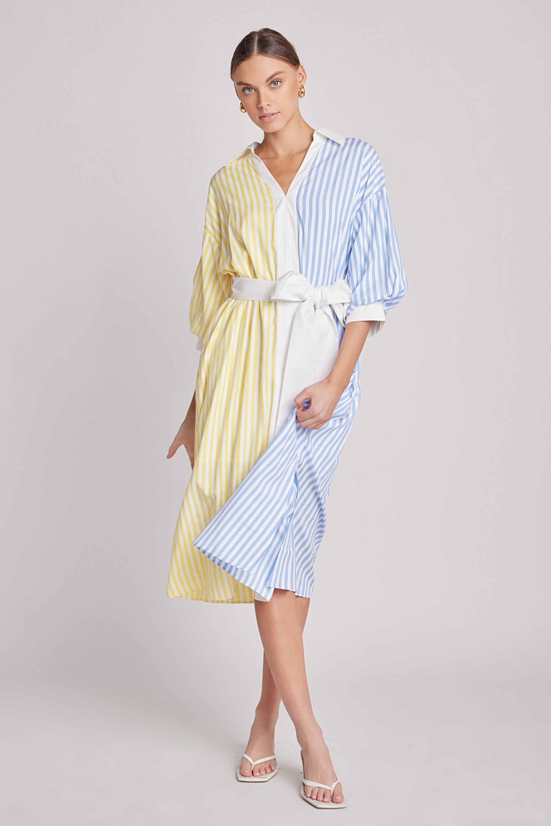 ENGLISH FACTORY - Blouson Sleeve Stripe Shirt Midi Dress - DRESSES available at Objectrare
