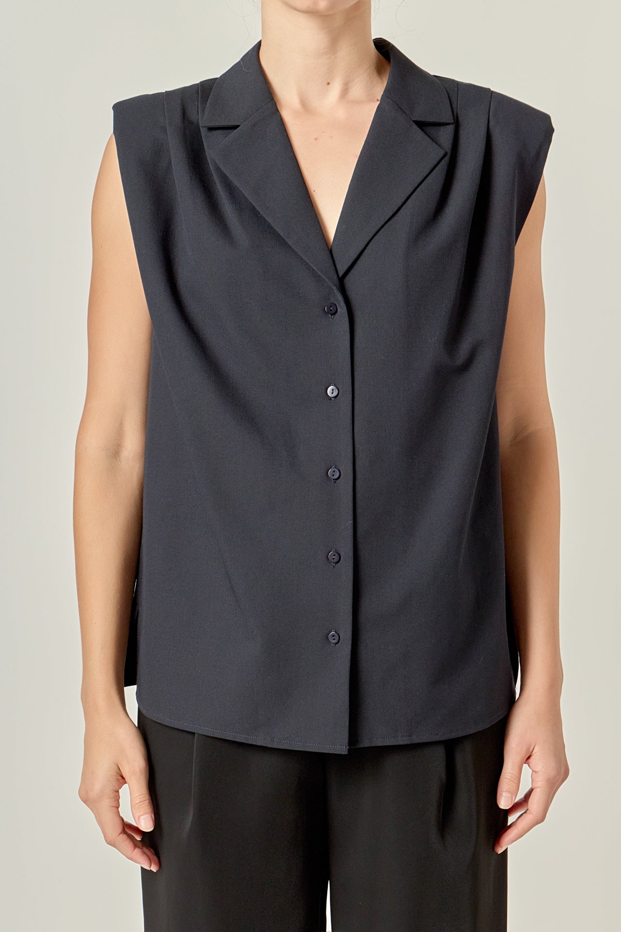 Pleated Shoulder Sleeveless Shirt