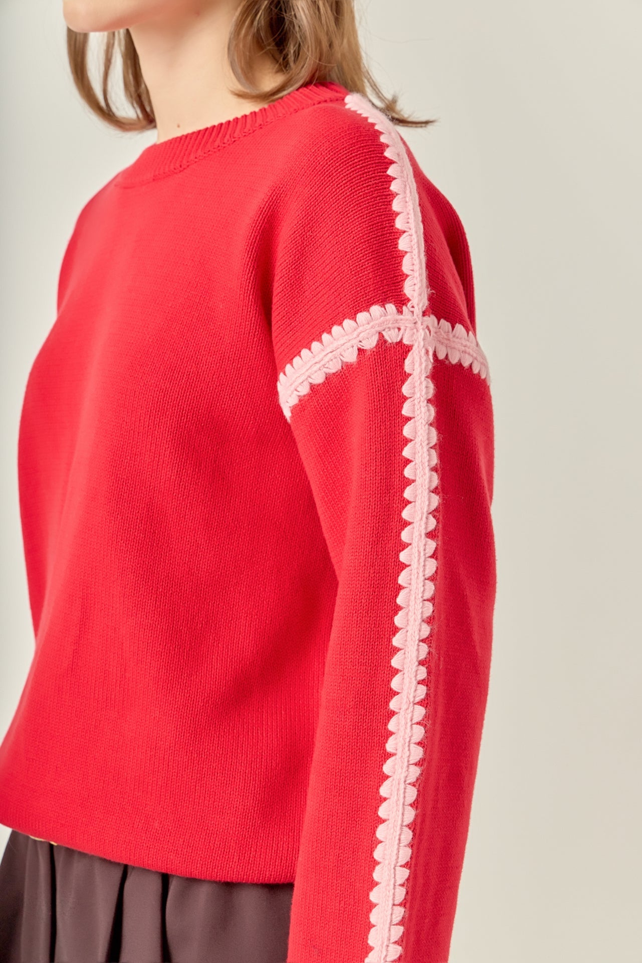 Stitch Detailed Crew Neck Knit