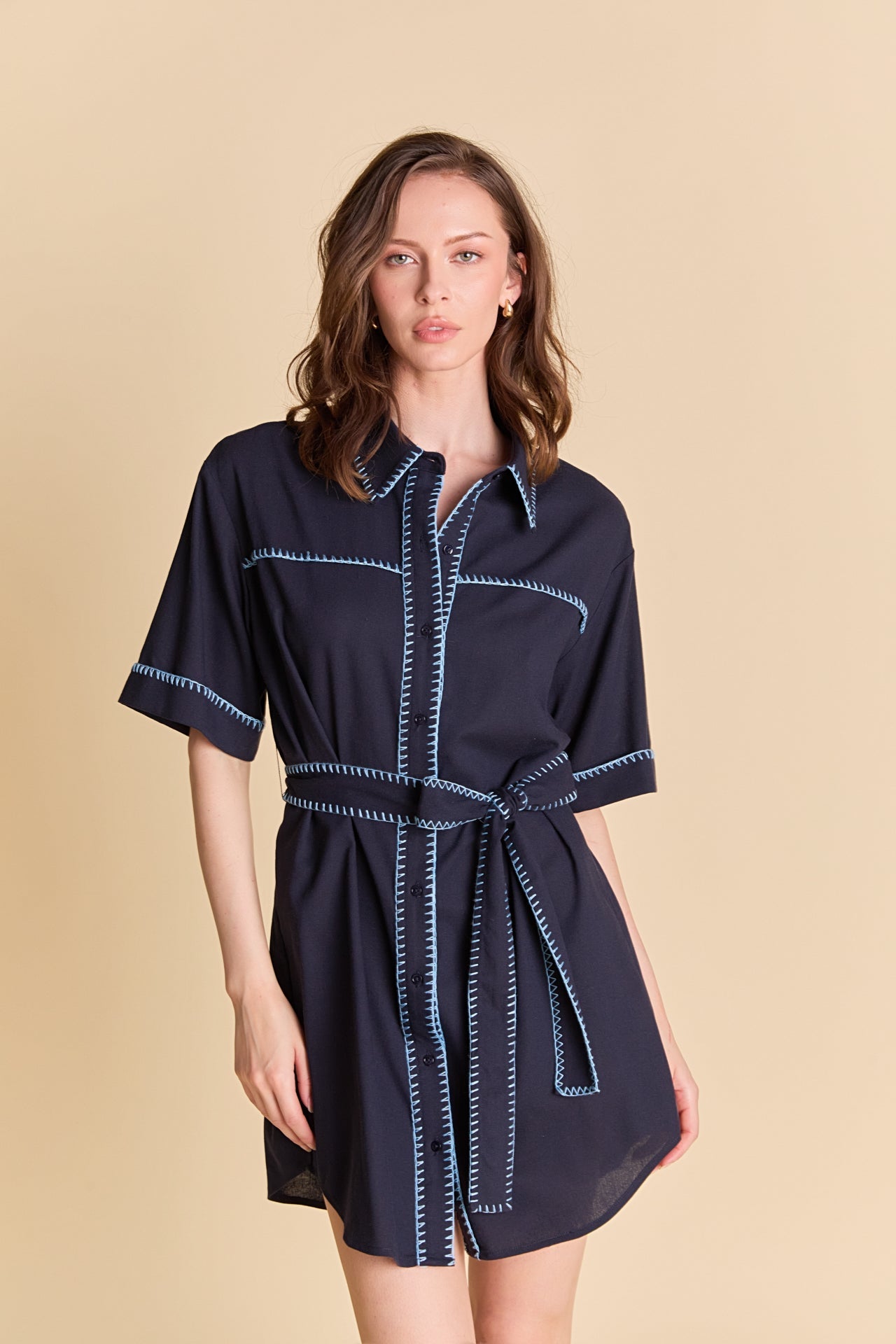 Stitch Detailed Shirt Mini Dress