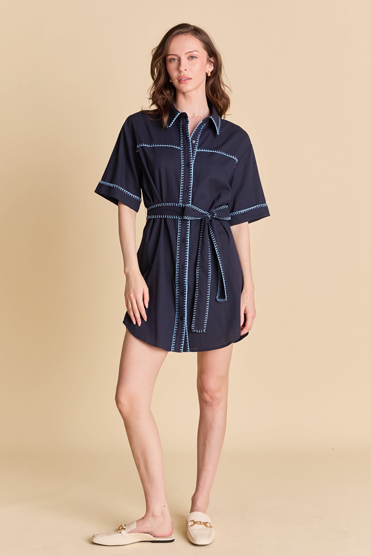 Stitch Detailed Shirt Mini Dress