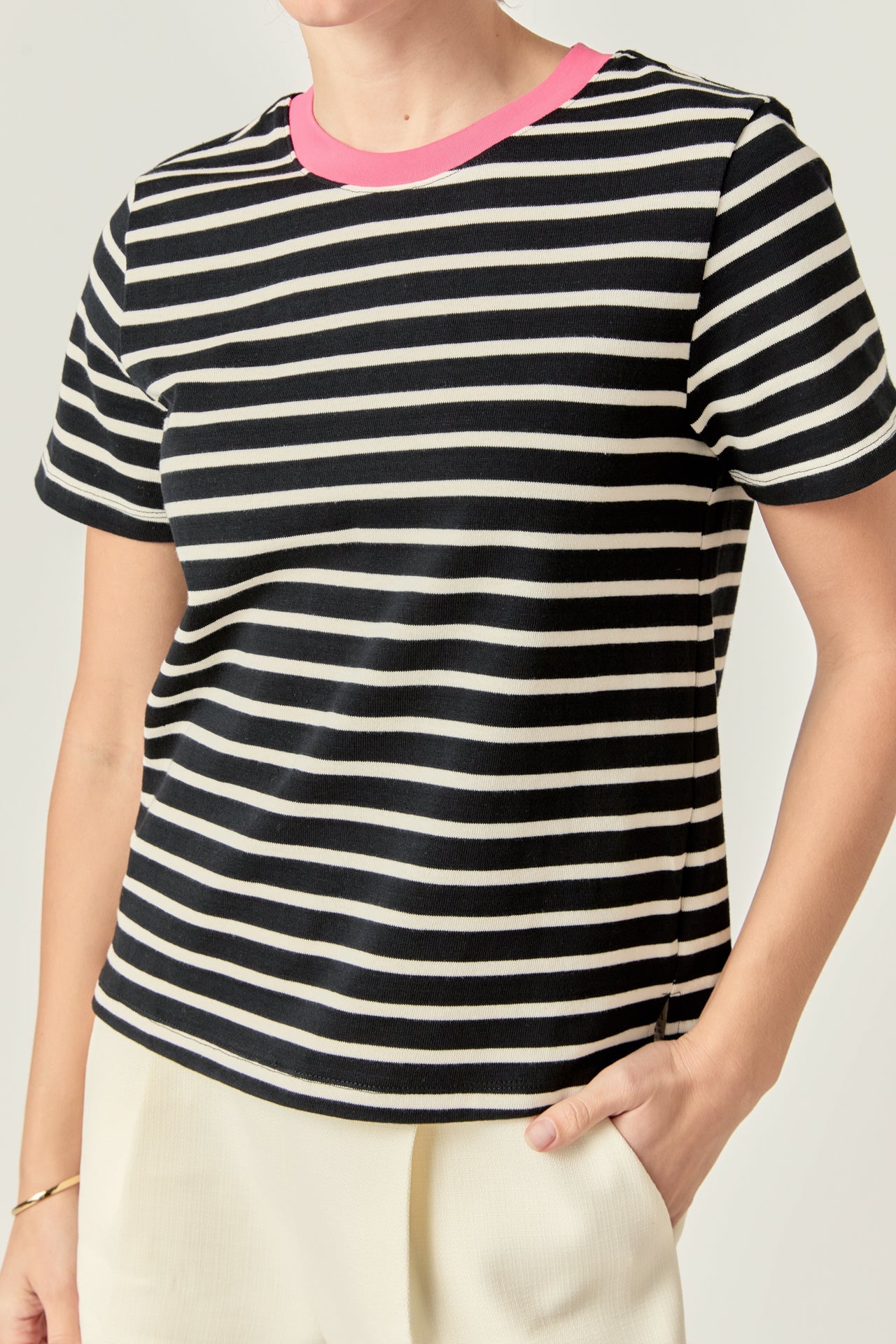 ENGLISH FACTORY - Contrast Rib Stripe Short Sleeve T-shirt - T-SHIRTS available at Objectrare