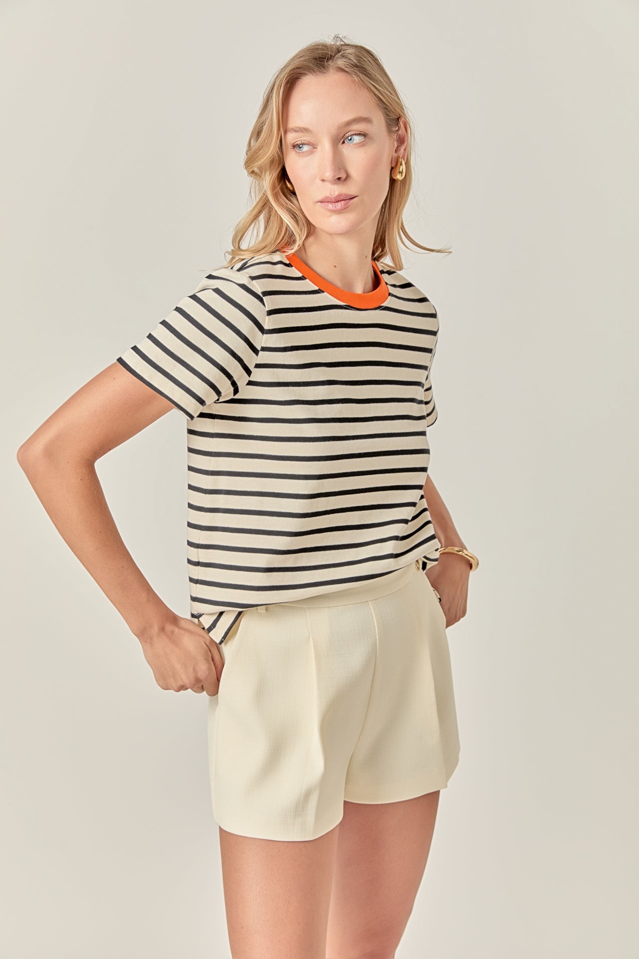 ENGLISH FACTORY - Contrast Rib Stripe Short Sleeve T-shirt - TOPS available at Objectrare