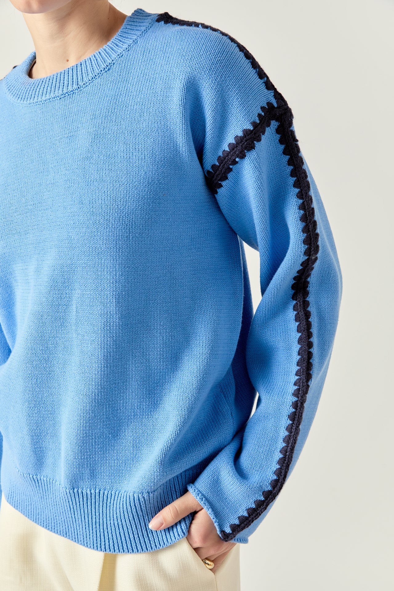 ENGLISH FACTORY - Joan Stitch Detailed Crew Neck Knit - SWEATERS & KNITS available at Objectrare