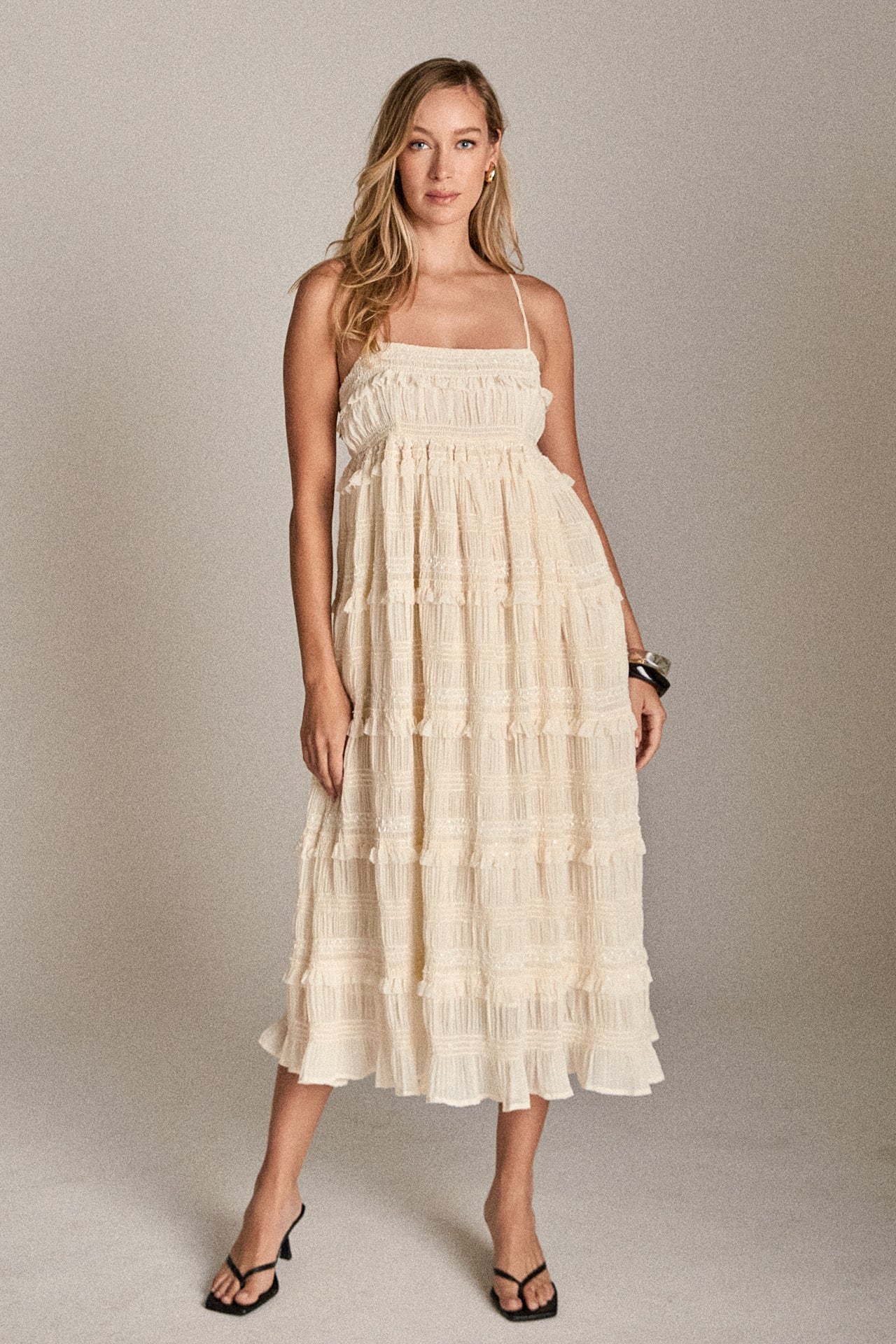 ENGLISH FACTORY - Smocked Sleeveless Midi Dress - DRESSES available at Objectrare