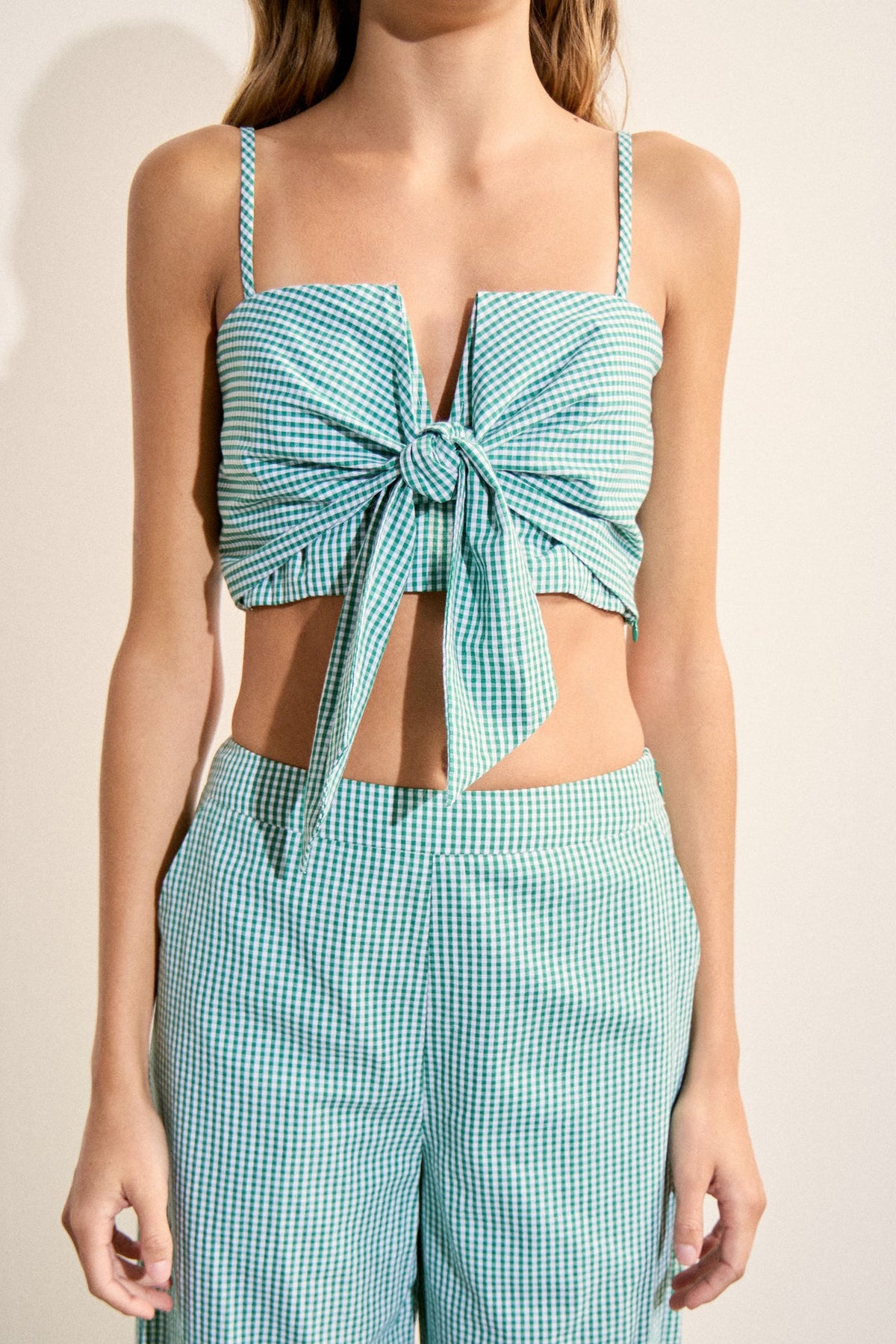 ENGLISH FACTORY - Gingham Twist Crop Top - TANK TOPS available at Objectrare