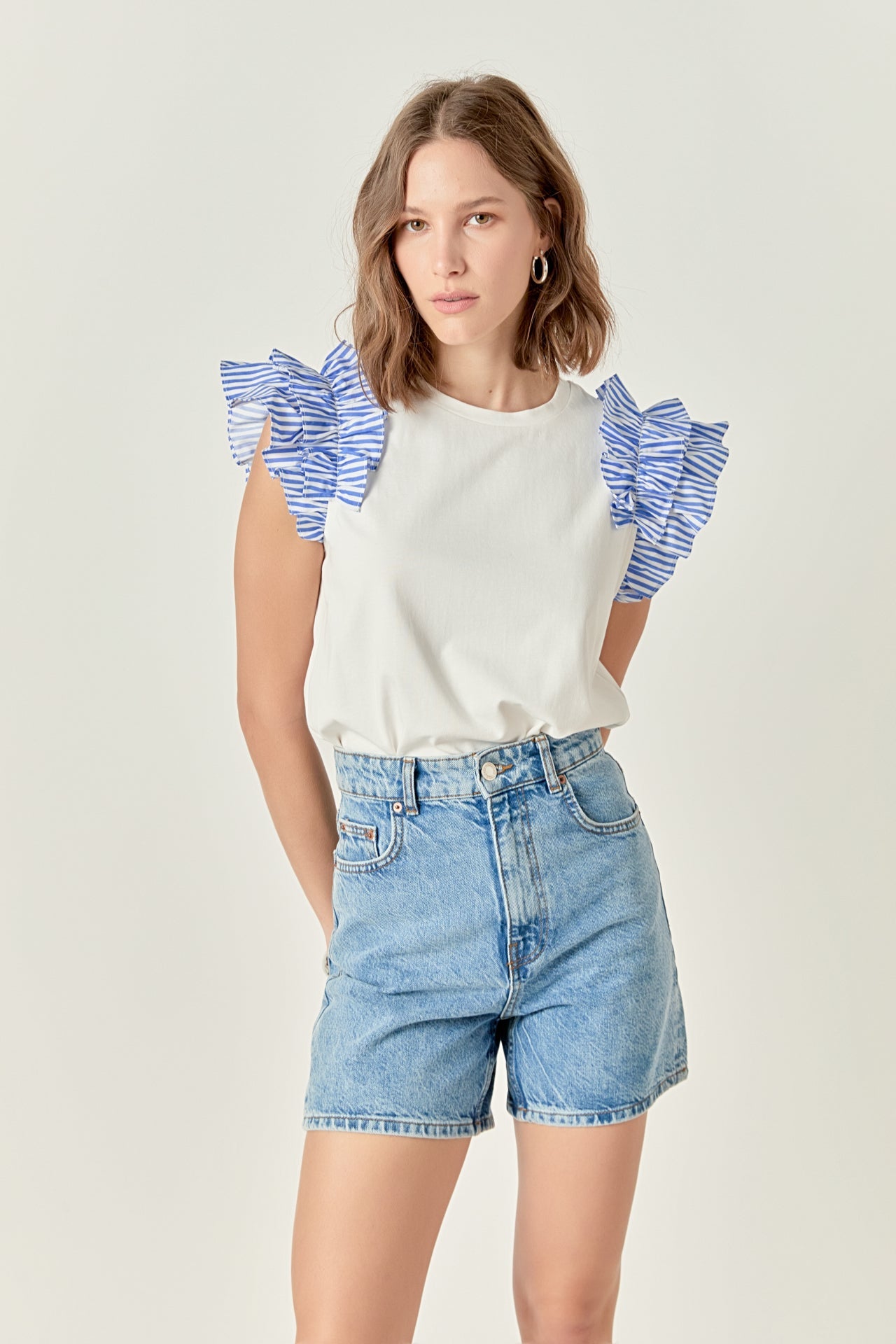 ENGLISH FACTORY - Striped Statement Sleeve Tee - TOPS available at Objectrare