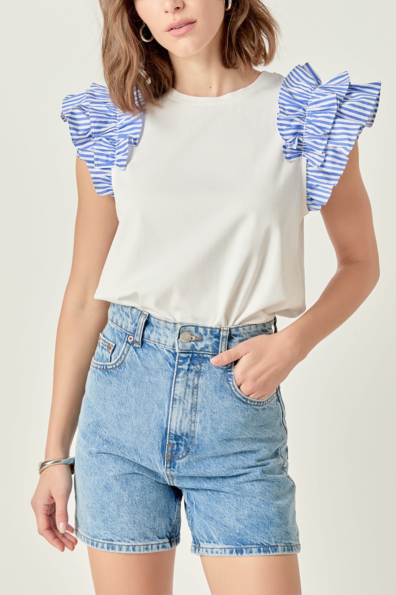 ENGLISH FACTORY - Striped Statement Sleeve Tee - TOPS available at Objectrare