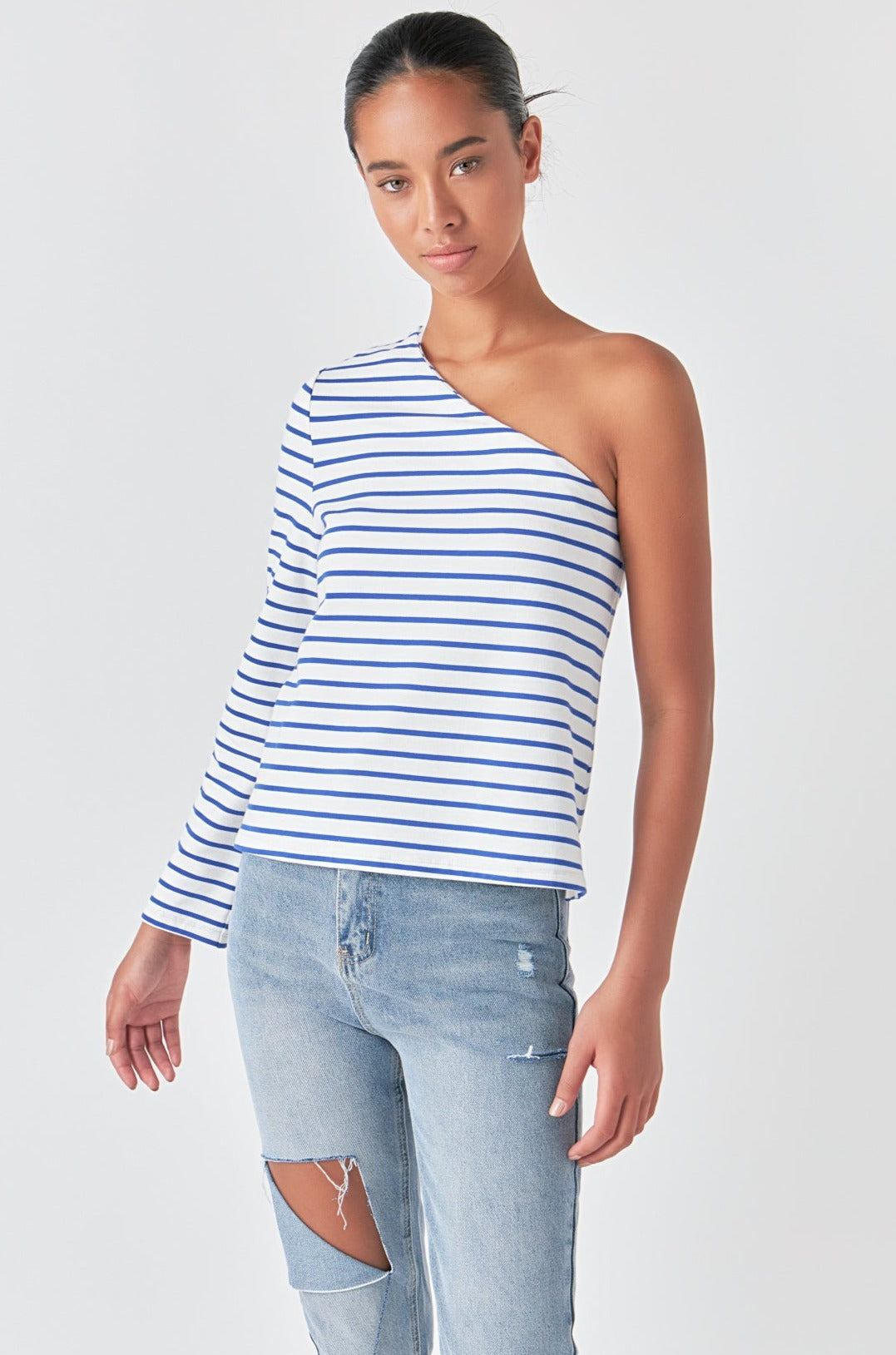 GREY LAB - Stripe One Shoulder Top - TOPS available at Objectrare