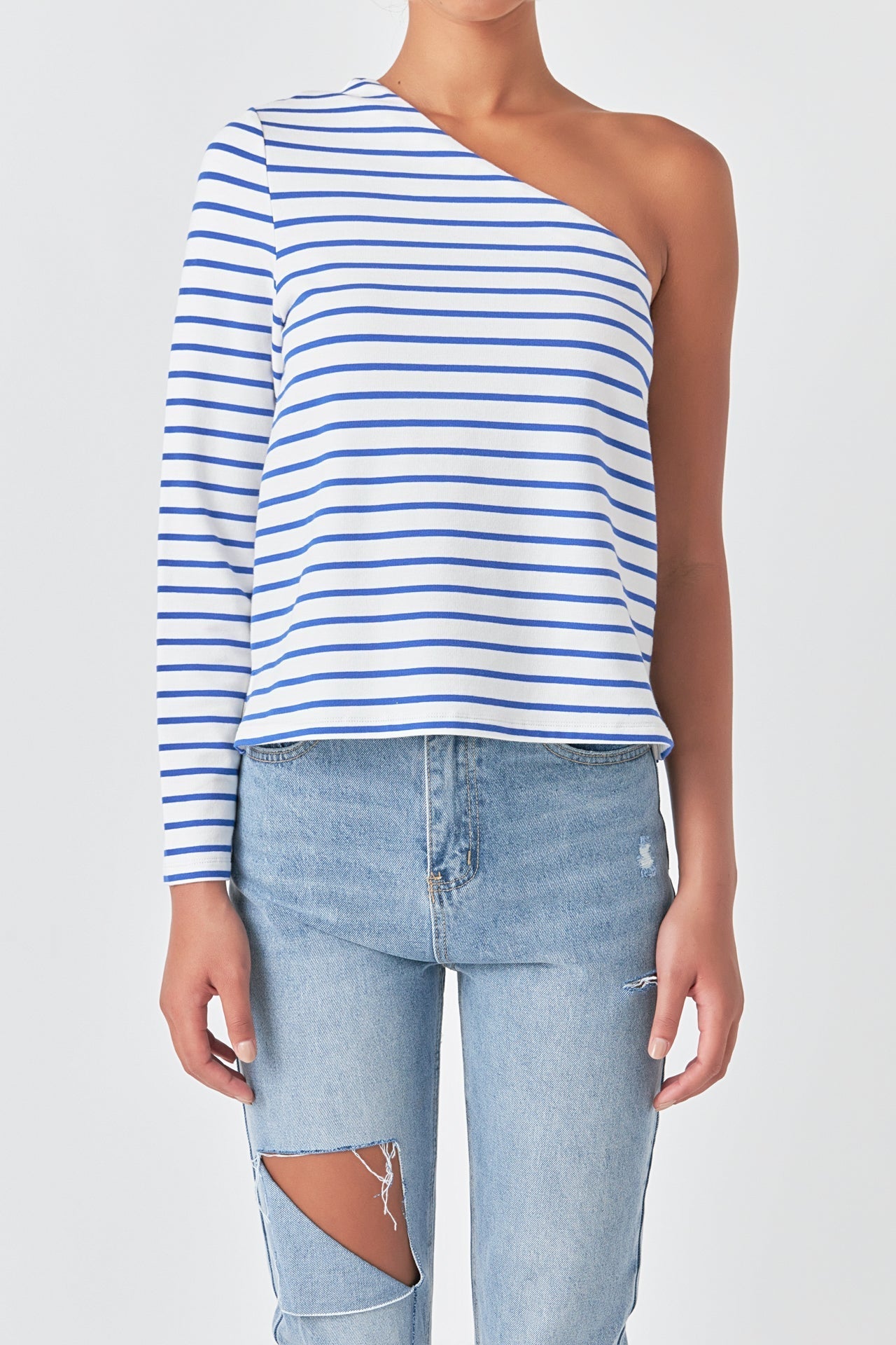 GREY LAB - Stripe One Shoulder Top - TOPS available at Objectrare