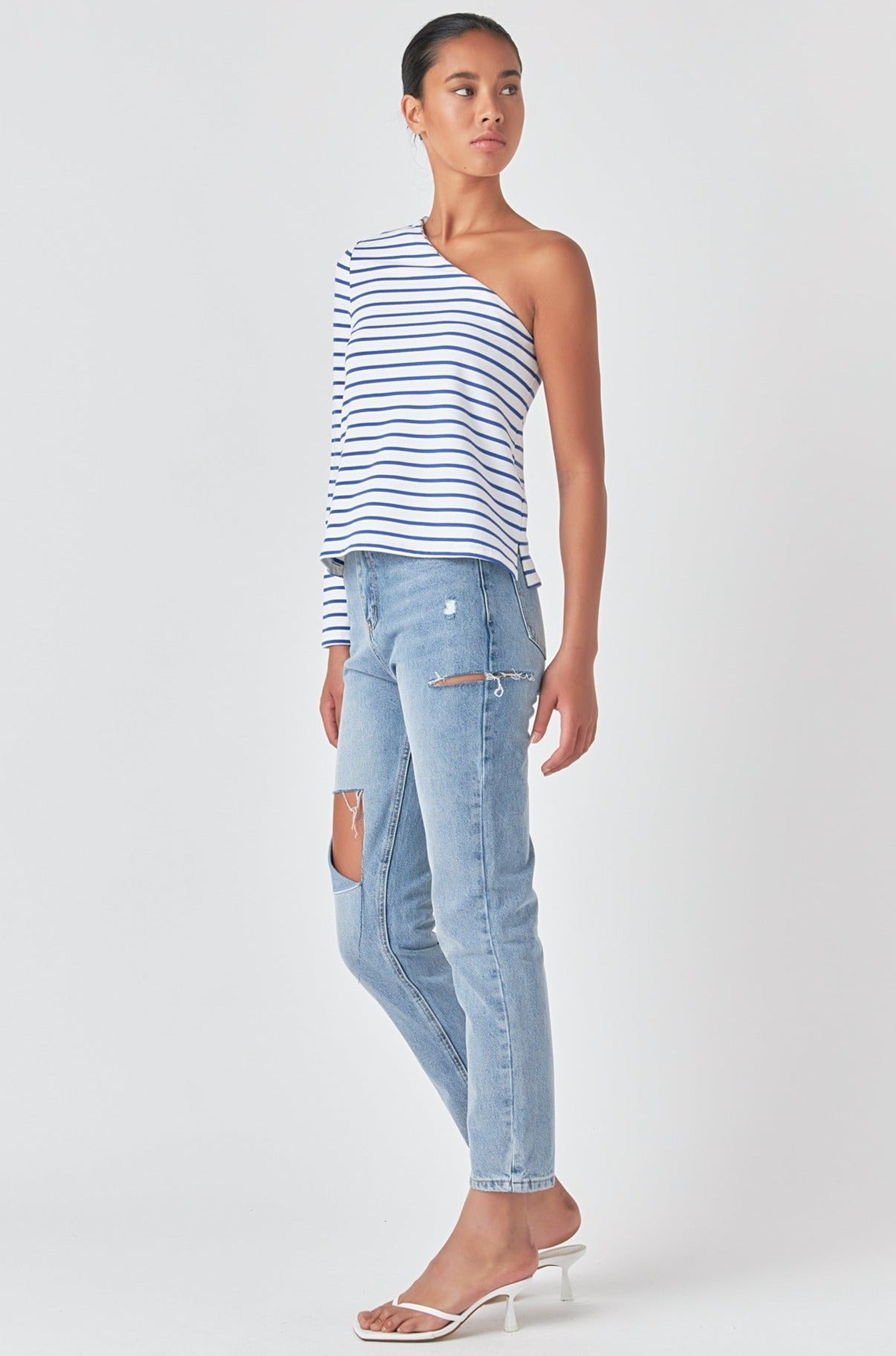 GREY LAB - Stripe One Shoulder Top - TOPS available at Objectrare