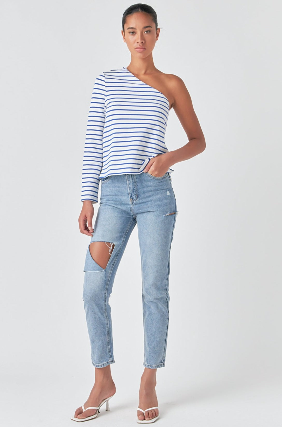 GREY LAB - Stripe One Shoulder Top - TOPS available at Objectrare