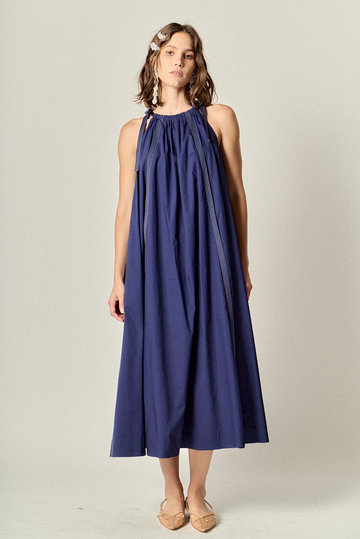 ENGLISH FACTORY - Halter Neck Tie Midi Dress - DRESSES available at Objectrare