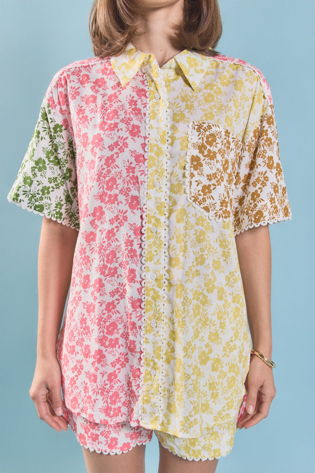 ENGLISH FACTORY - Maisie Colorblock Button-Up Shirt - TOPS available at Objectrare