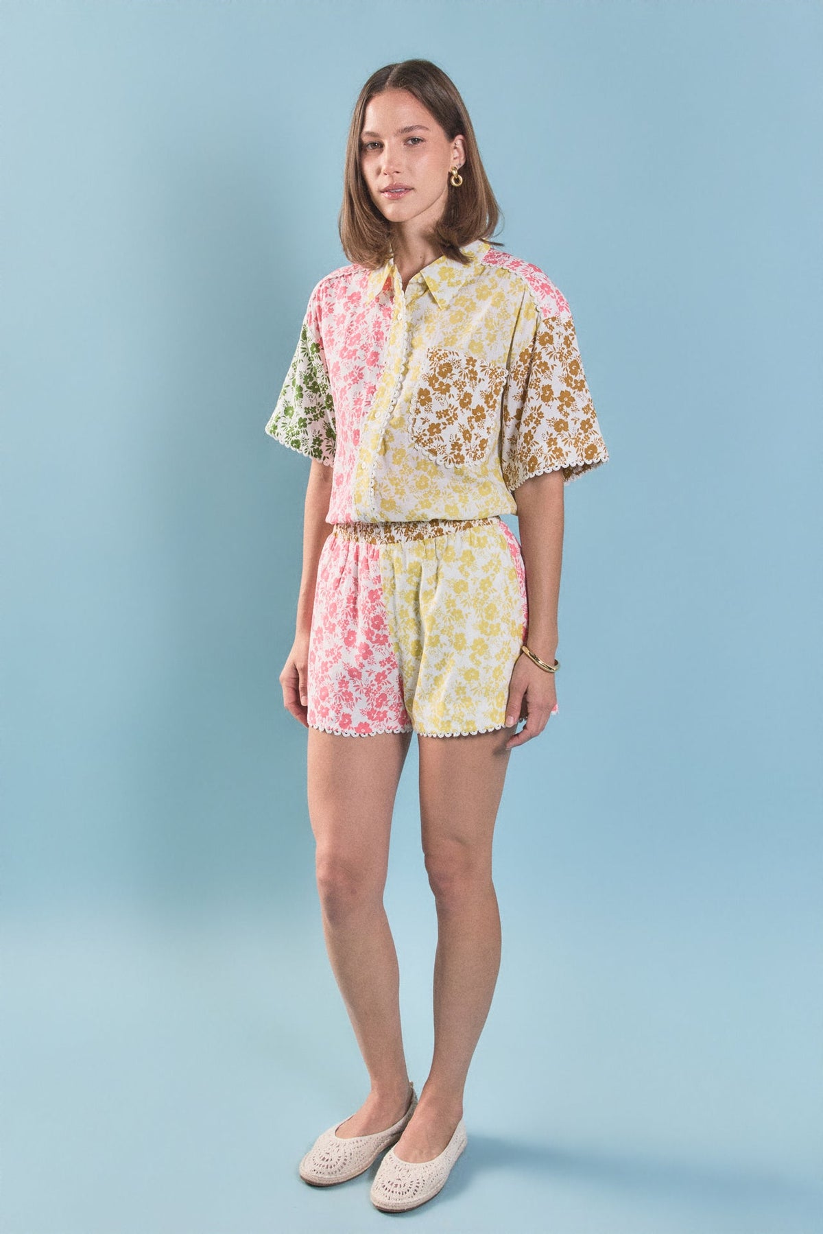 ENGLISH FACTORY - Maisie Colorblock Printed Shorts - SHORTS available at Objectrare