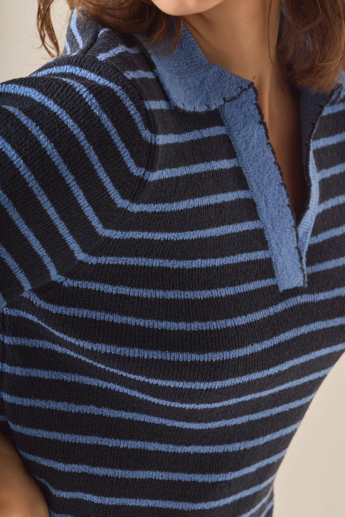 ENGLISH FACTORY - The Stripe Polo Scallop Sweater - SWEATERS & KNITS available at Objectrare