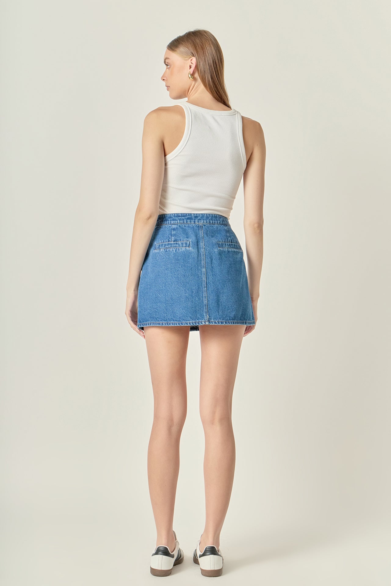 ENGLISH FACTORY - Gold Button Denim Mini Skirt - SKIRTS available at Objectrare