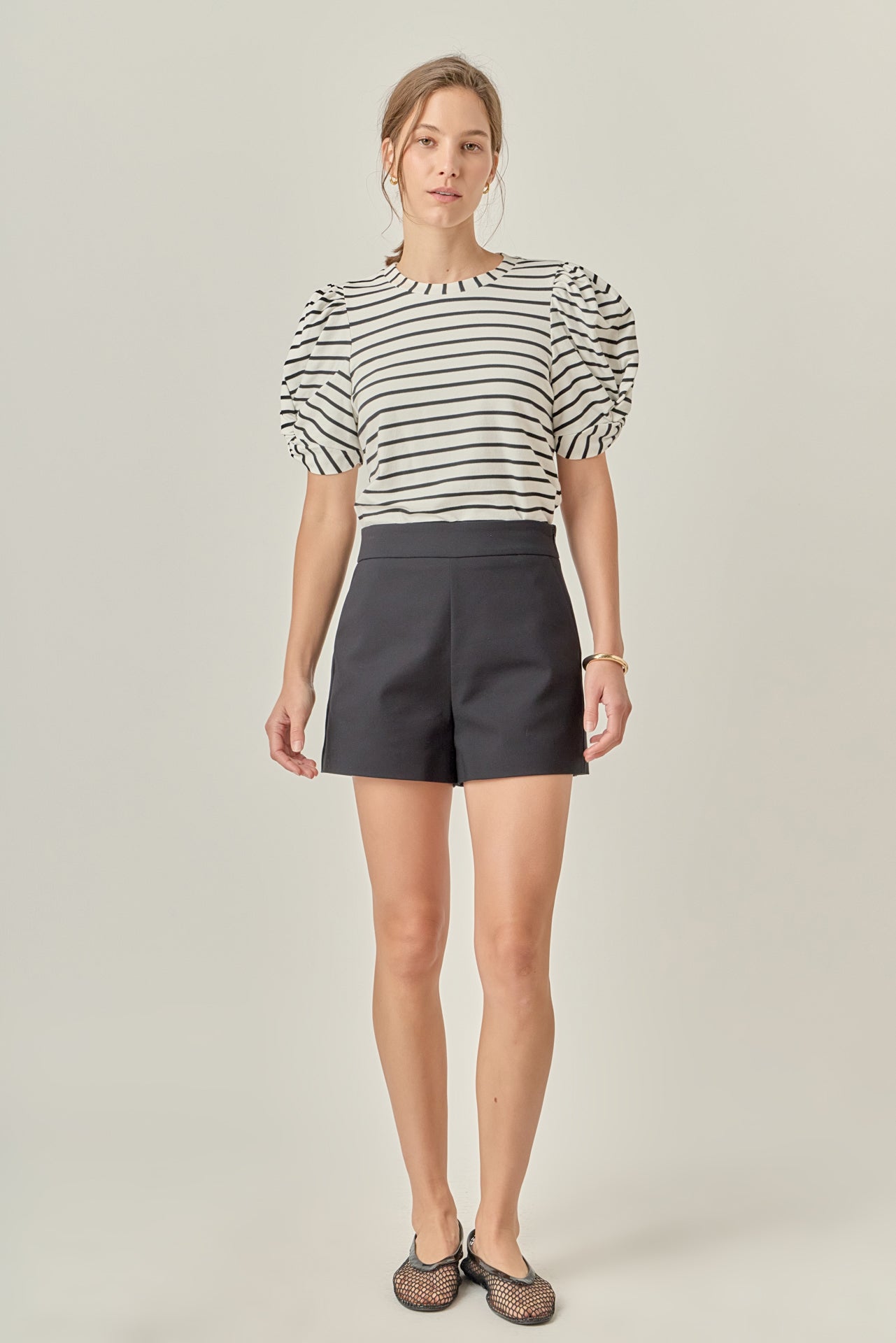 ENGLISH FACTORY - Striped Puff Sleeve Crewneck Top - TOPS available at Objectrare